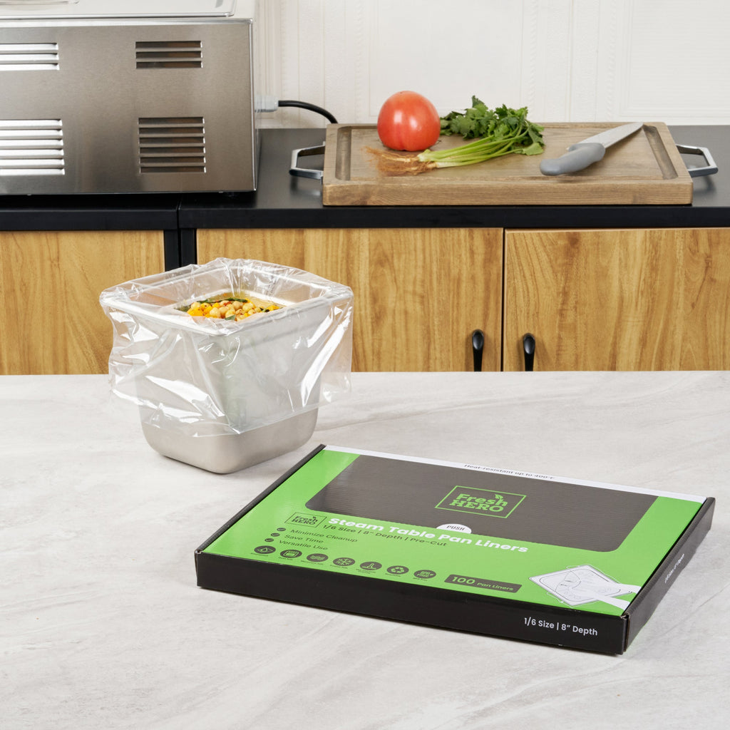 Fresh Hero Nylon 1/6 Size Steam Table Pan Liner - 8" Depth - 13" x 18" - 100 count box