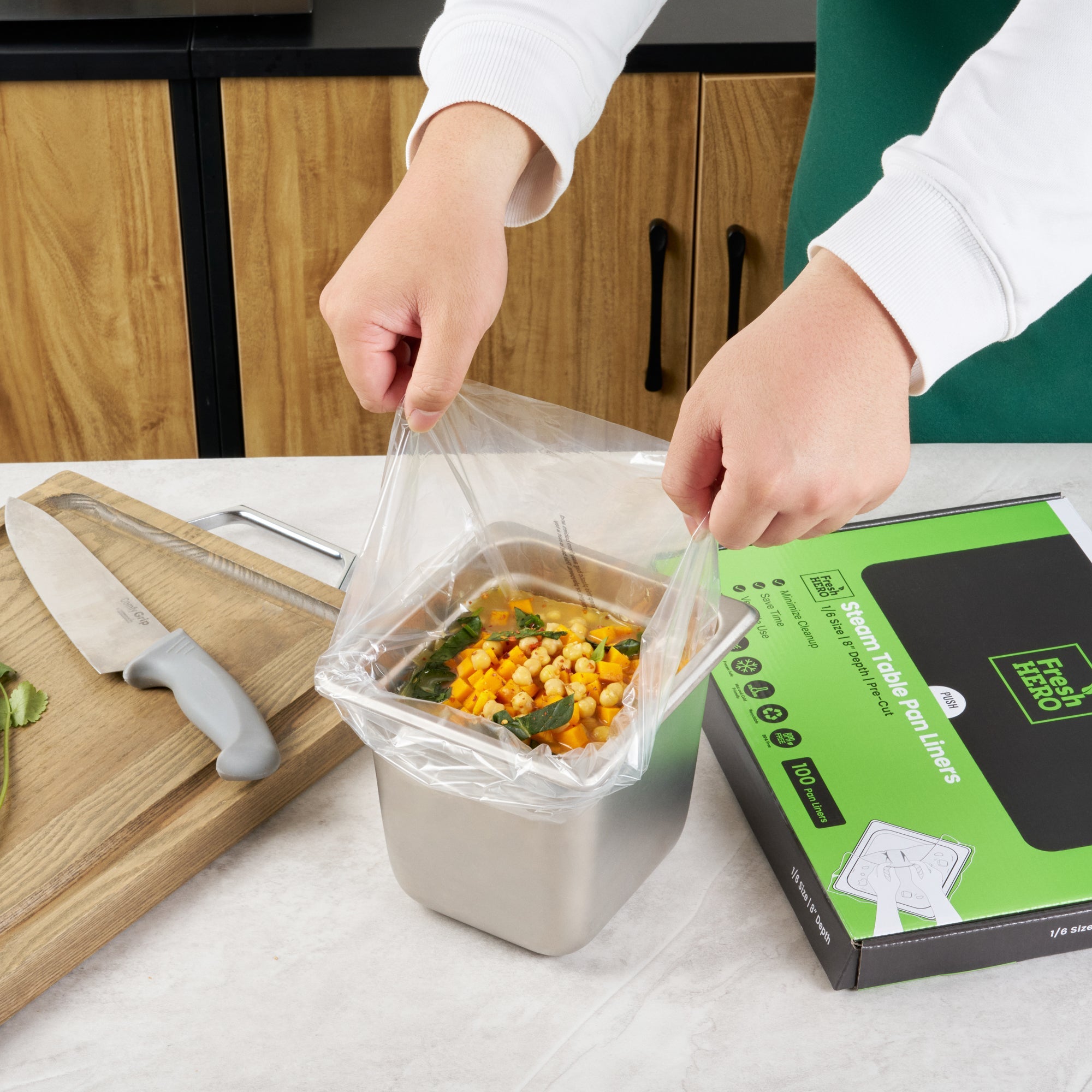 Fresh Hero Nylon 1/6 Size Steam Table Pan Liner - 8" Depth - 13" x 18" - 100 count box