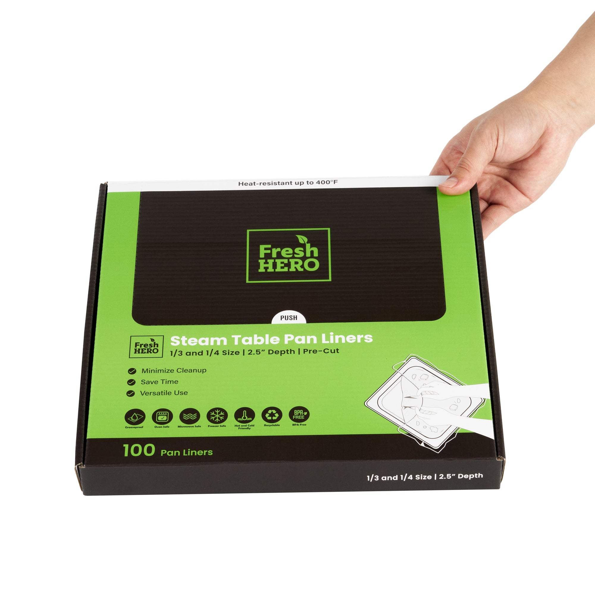 Fresh Hero Nylon 1/3 and 1/4 Steam Table Pan Liner - 2.5" Depth - 19" x 10" - 100 count box