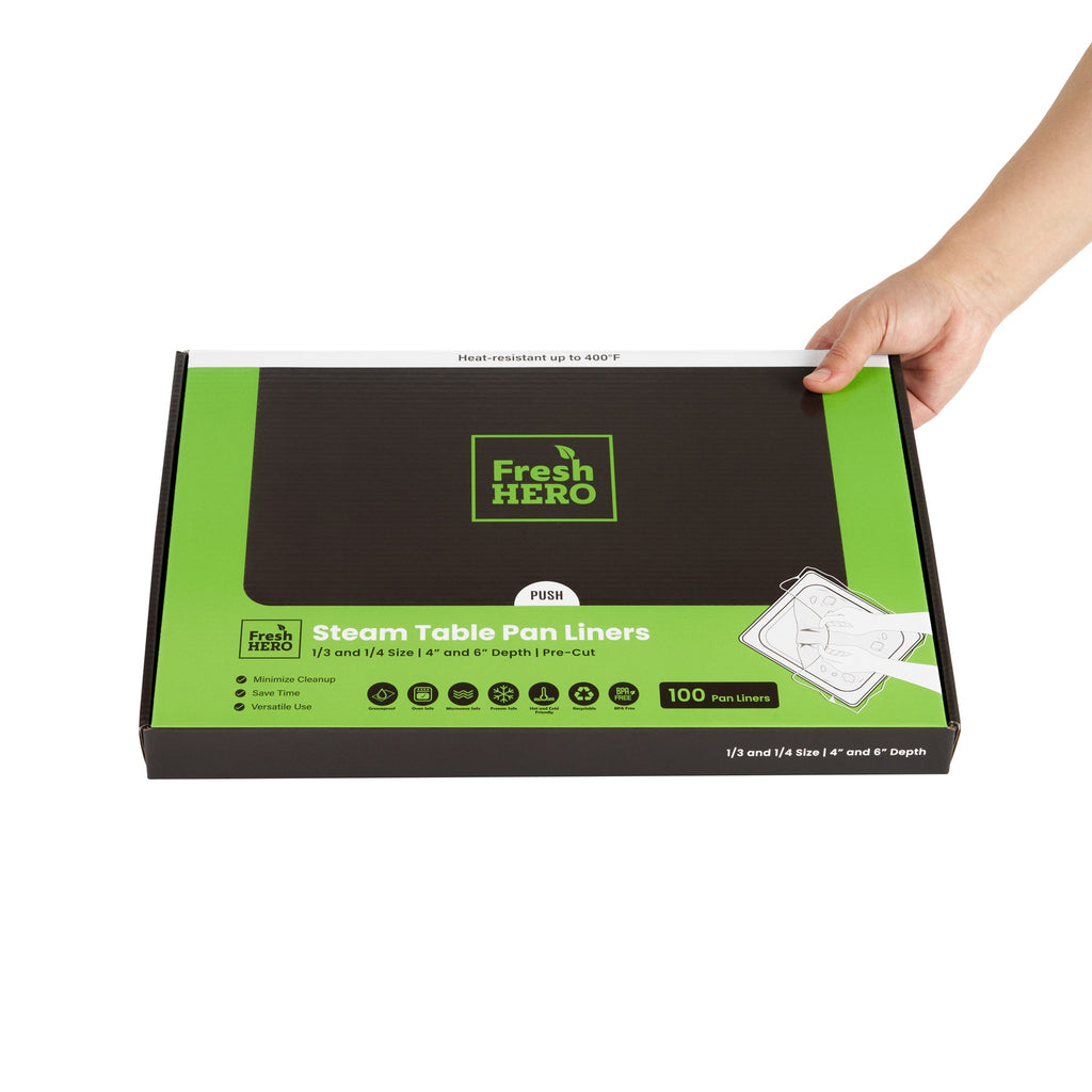 Fresh Hero Nylon 1/3 and 1/4 Steam Table Pan Liner - 4" and 6" Depth - 19" x 14" - 100 count box