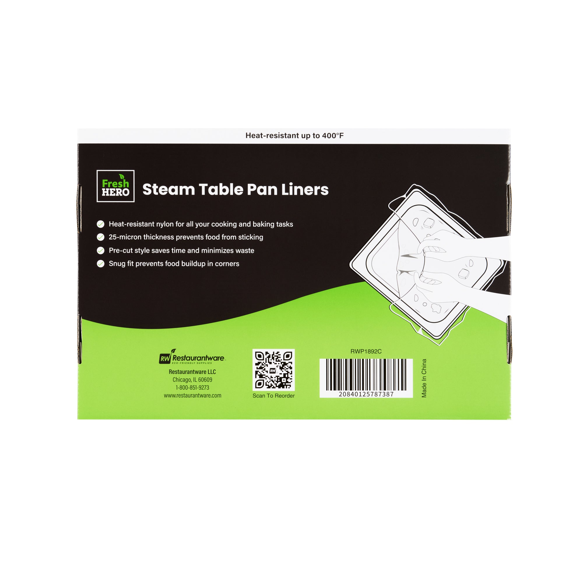 Fresh Hero Nylon 1/3 and 1/4 Steam Table Pan Liner - 4" and 6" Depth - 19" x 14" - 100 count box