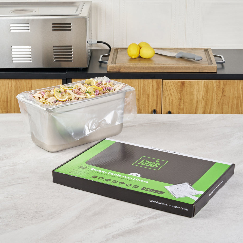 Fresh Hero Nylon 1/3 and 1/4 Steam Table Pan Liner - 4" and 6" Depth - 19" x 14" - 100 count box