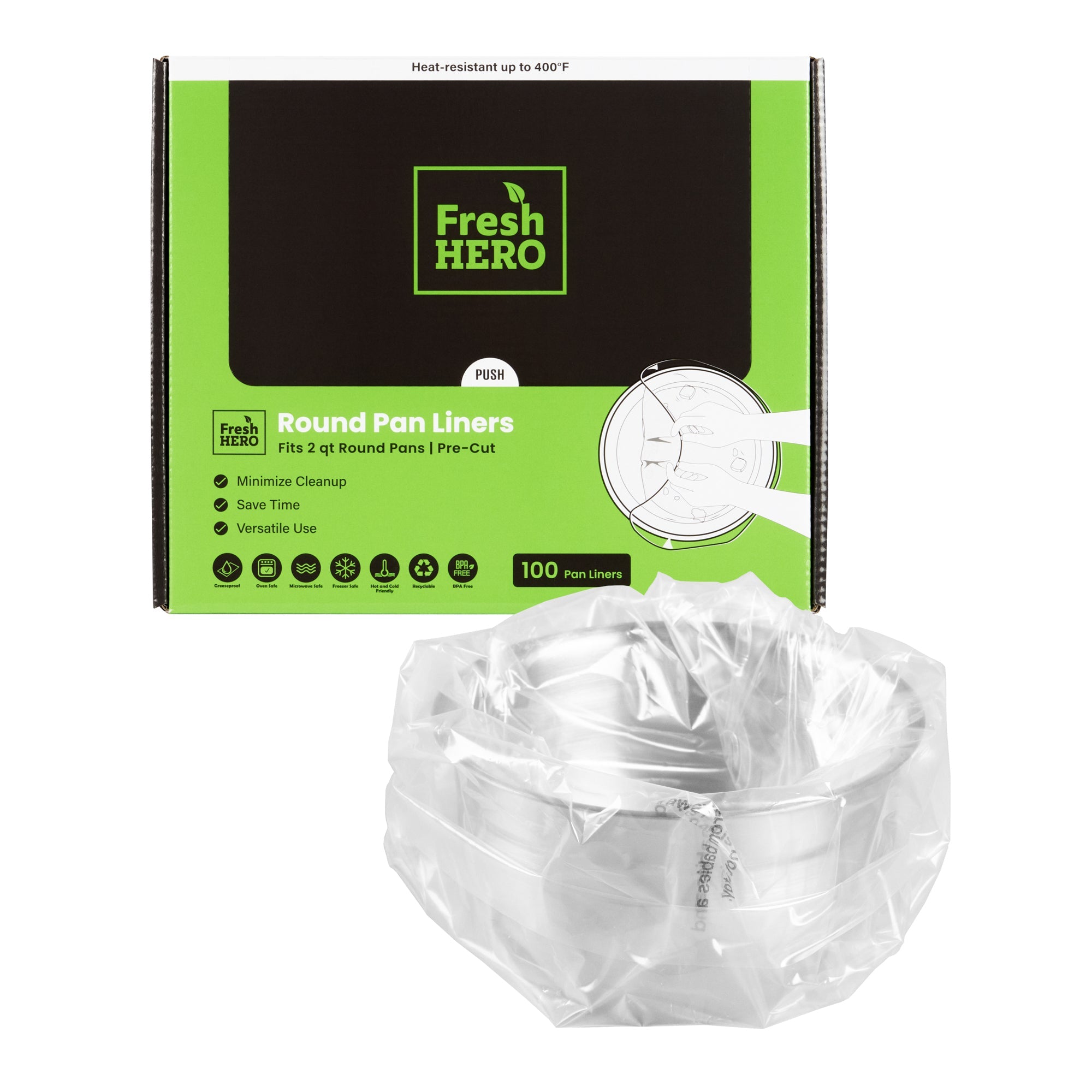 Fresh Hero Round Nylon Pan Liner - Fits 2 qt Round Pans - 9" x 14" - 100 count box