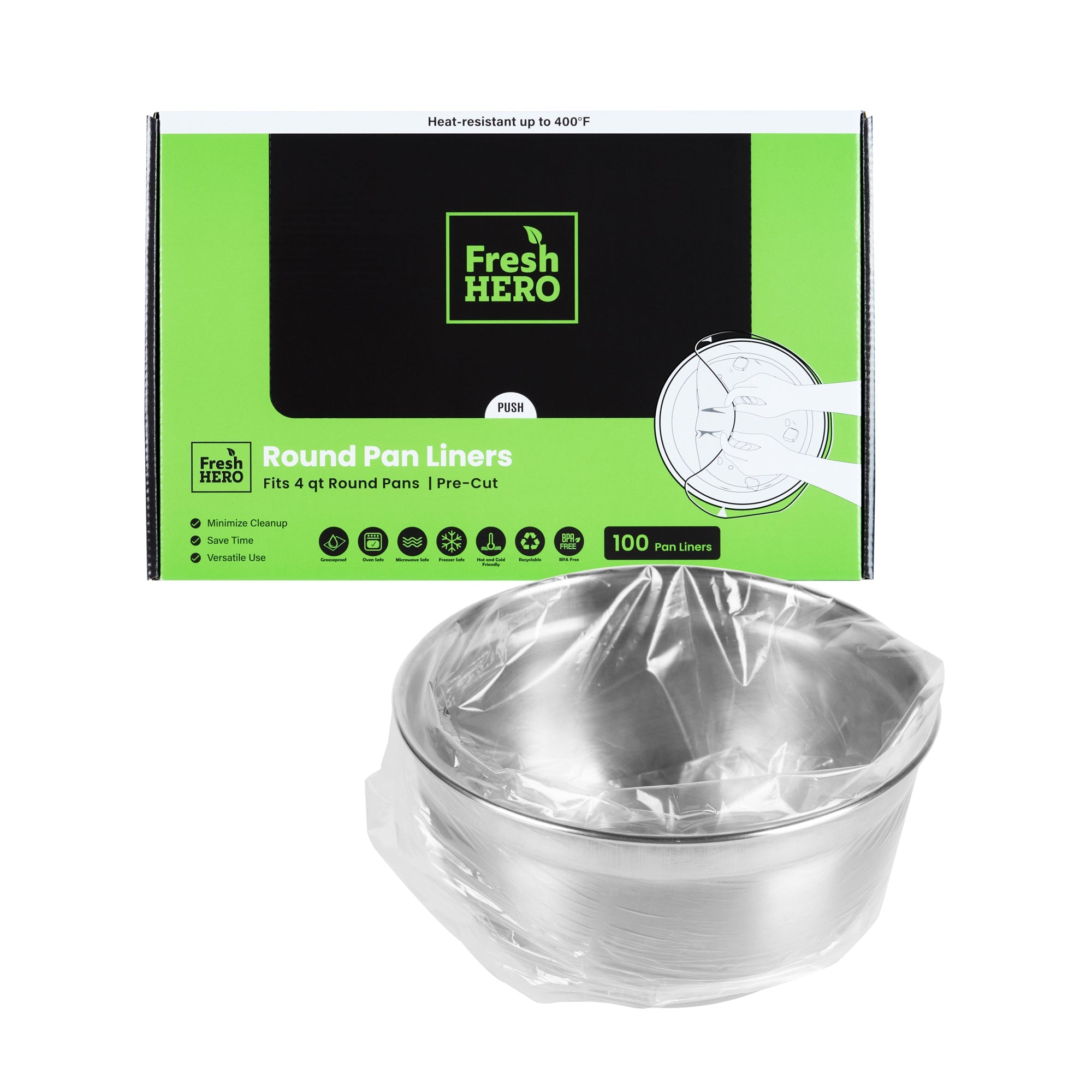 Fresh Hero Round Nylon Pan Liner - Fits 4 qt Round Pans - 12" x 15" - 100 count box