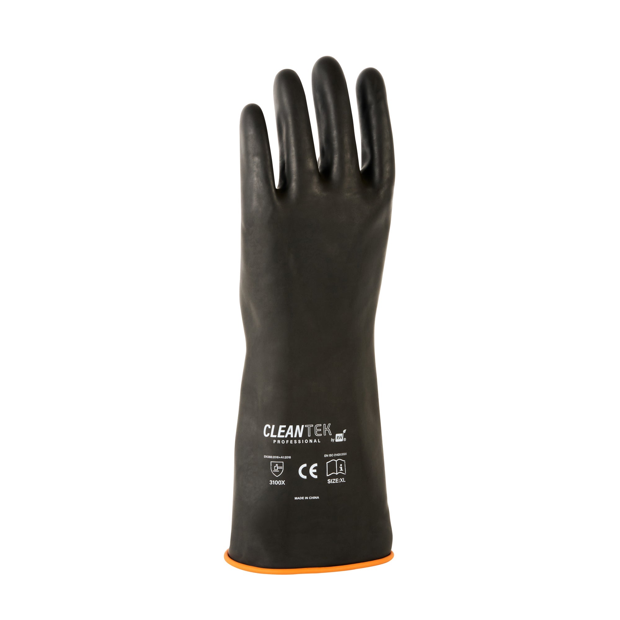 Clean Tek Professional 30 mil Black Latex Chemical-Resistant Gloves - Unlined, Heavy Duty - 13 3/4" - Pair - 10 count box