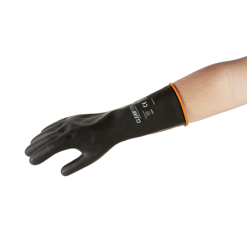 Clean Tek Professional 30 mil Black Latex Chemical-Resistant Gloves - Unlined, Heavy Duty - 13 3/4" - Pair - 10 count box