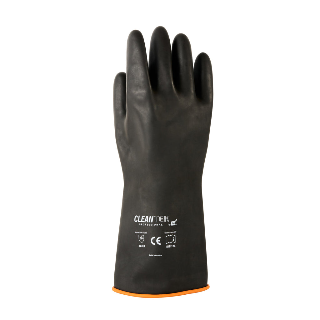 Clean Tek Professional 30 mil Black Latex Chemical-Resistant Gloves - Unlined, Heavy Duty - 13 3/4" - Pair - 10 count box