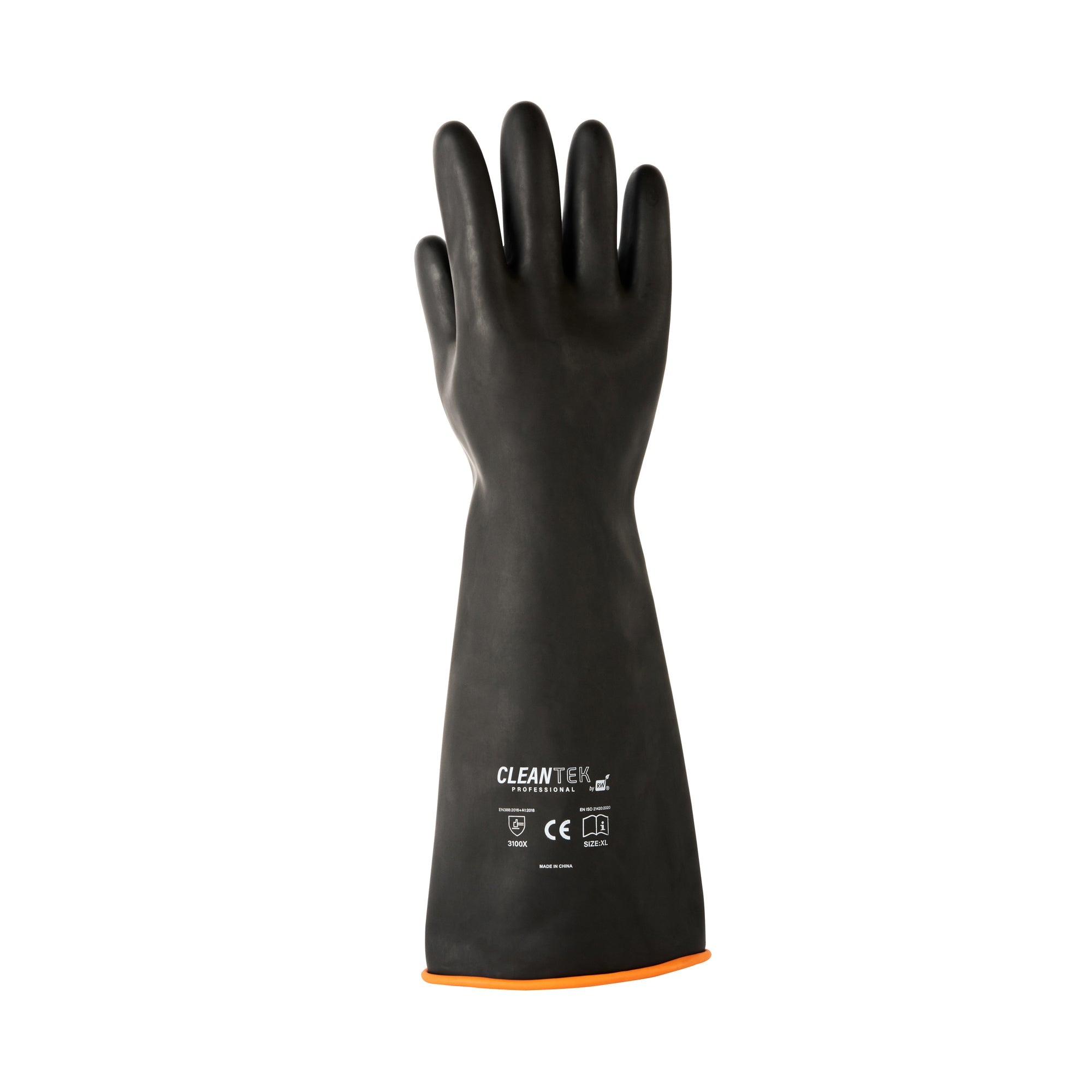Clean Tek Professional 30 mil Black Latex Chemical-Resistant Gloves - Unlined, Heavy Duty - 17 3/4" - Pair - 1 count box