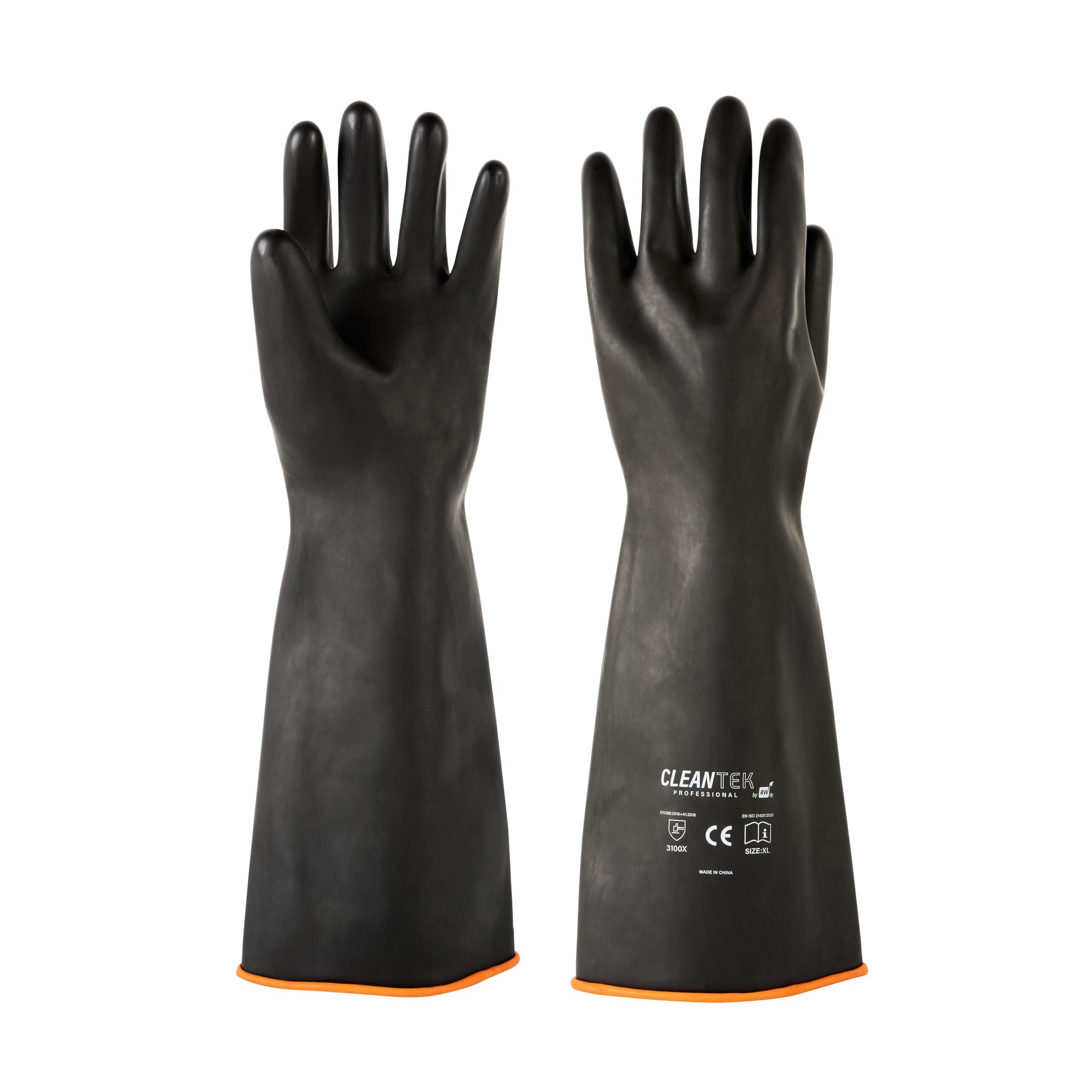 Clean Tek Professional 30 mil Black Latex Chemical-Resistant Gloves - Unlined, Heavy Duty - 17 3/4" - Pair - 1 count box