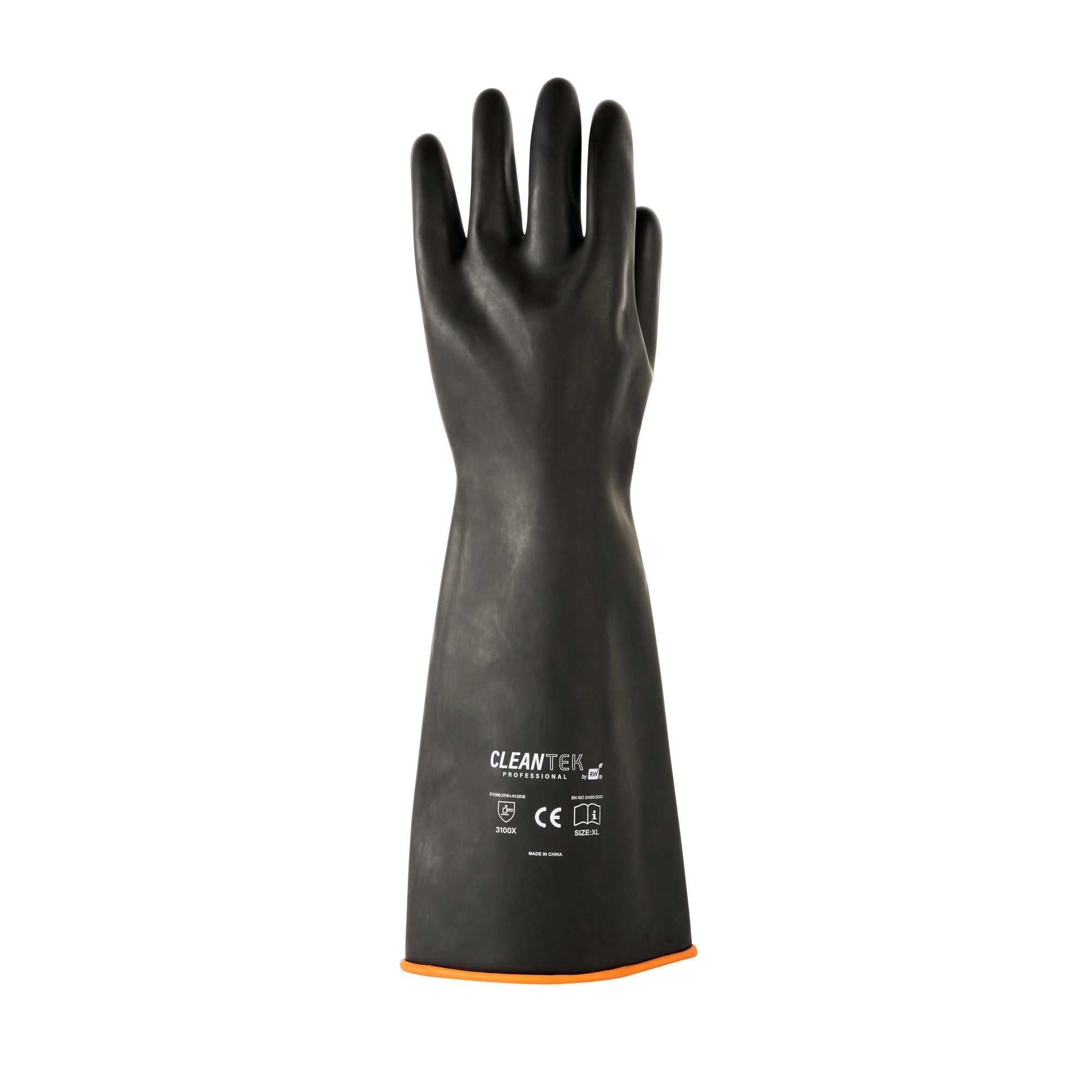 Clean Tek Professional 30 mil Black Latex Chemical-Resistant Gloves - Unlined, Heavy Duty - 17 3/4" - Pair - 10 count box