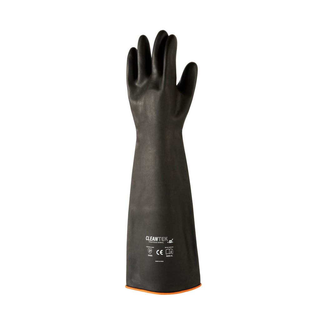 Clean Tek Professional 30 mil Black Latex Chemical-Resistant Gloves - Unlined, Heavy Duty - 21 3/4" - Pair - 1 count box