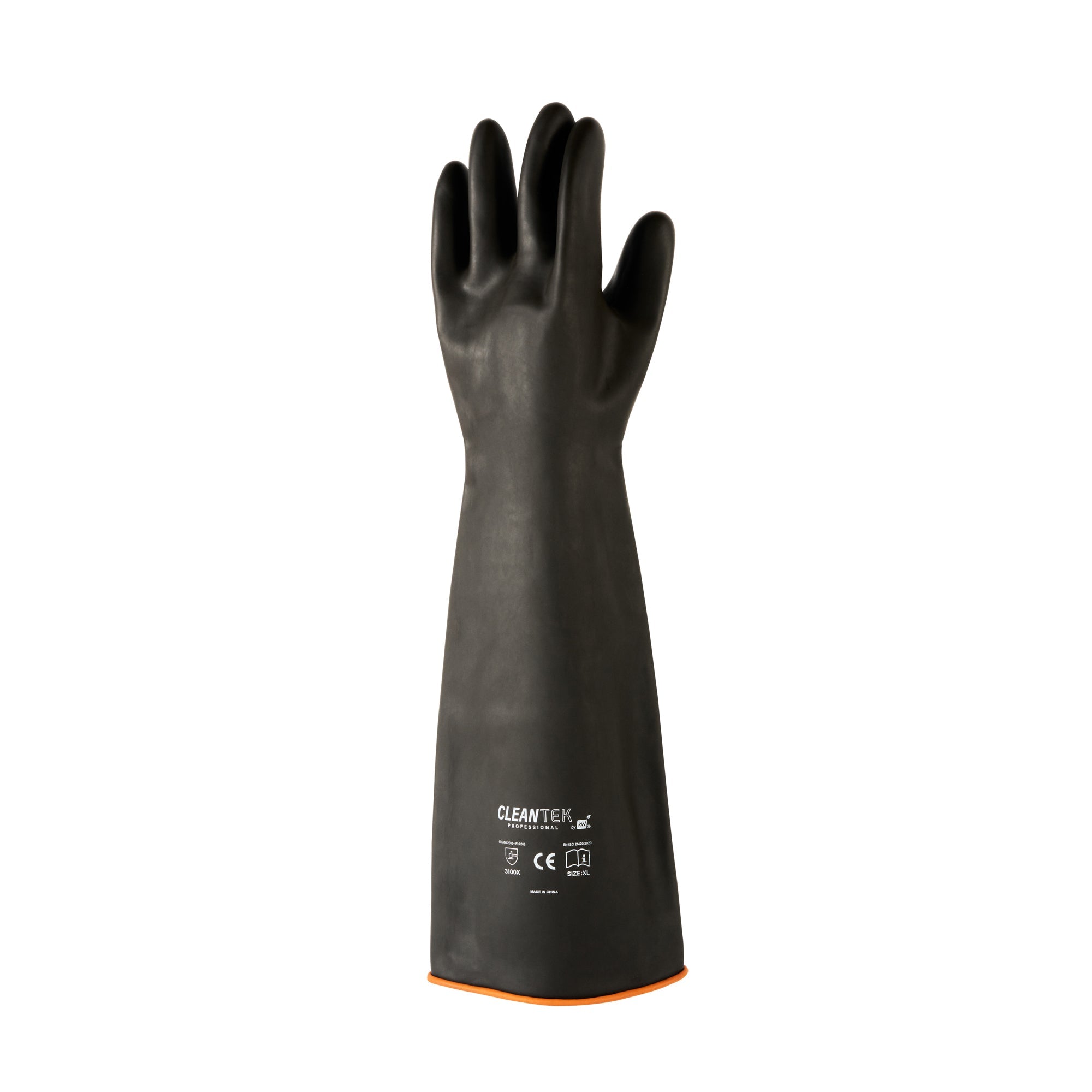 Clean Tek Professional 30 mil Black Latex Chemical-Resistant Gloves - Unlined, Heavy Duty - 21 3/4" - Pair - 1 count box