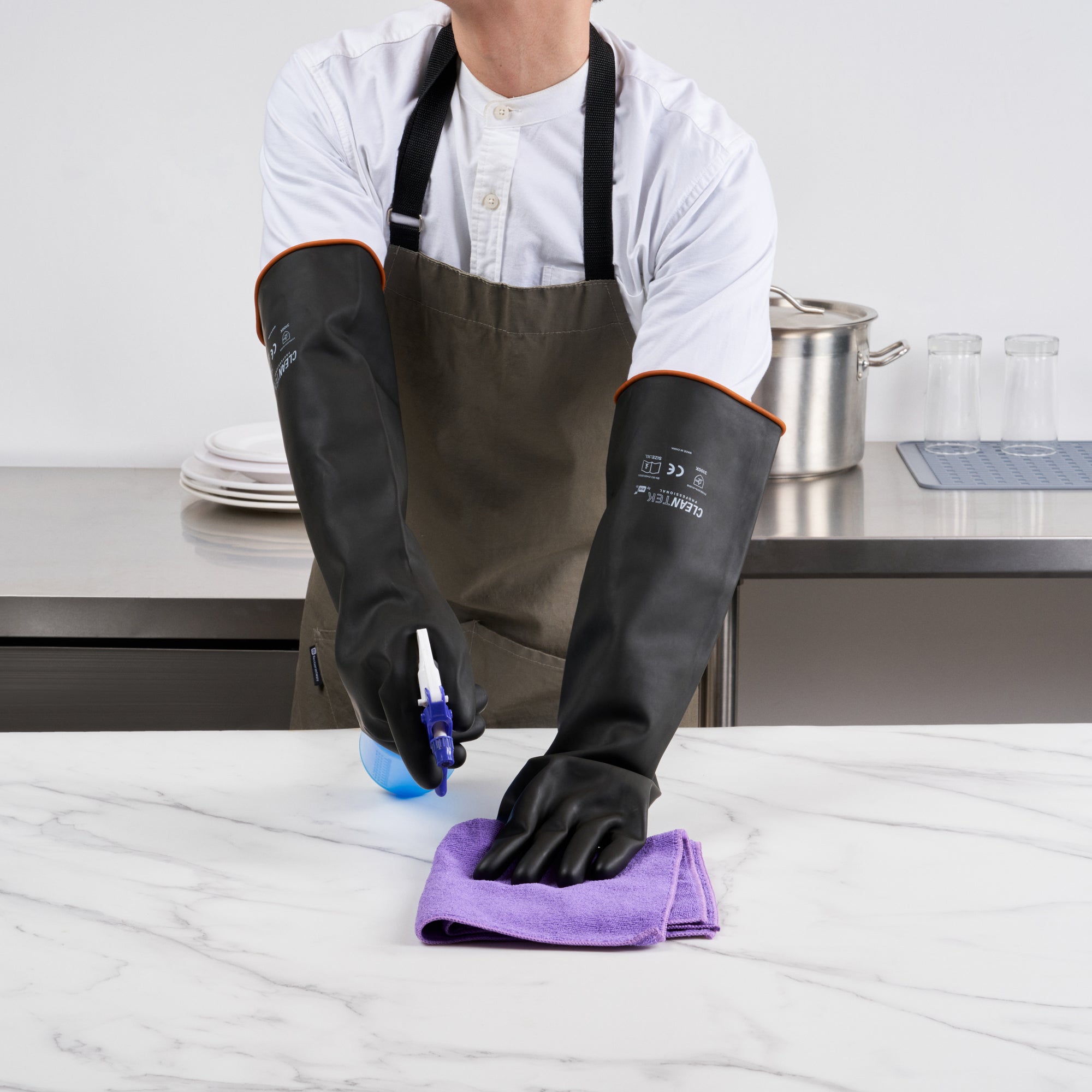 Clean Tek Professional 30 mil Black Latex Chemical-Resistant Gloves - Unlined, Heavy Duty - 21 3/4" - Pair - 1 count box