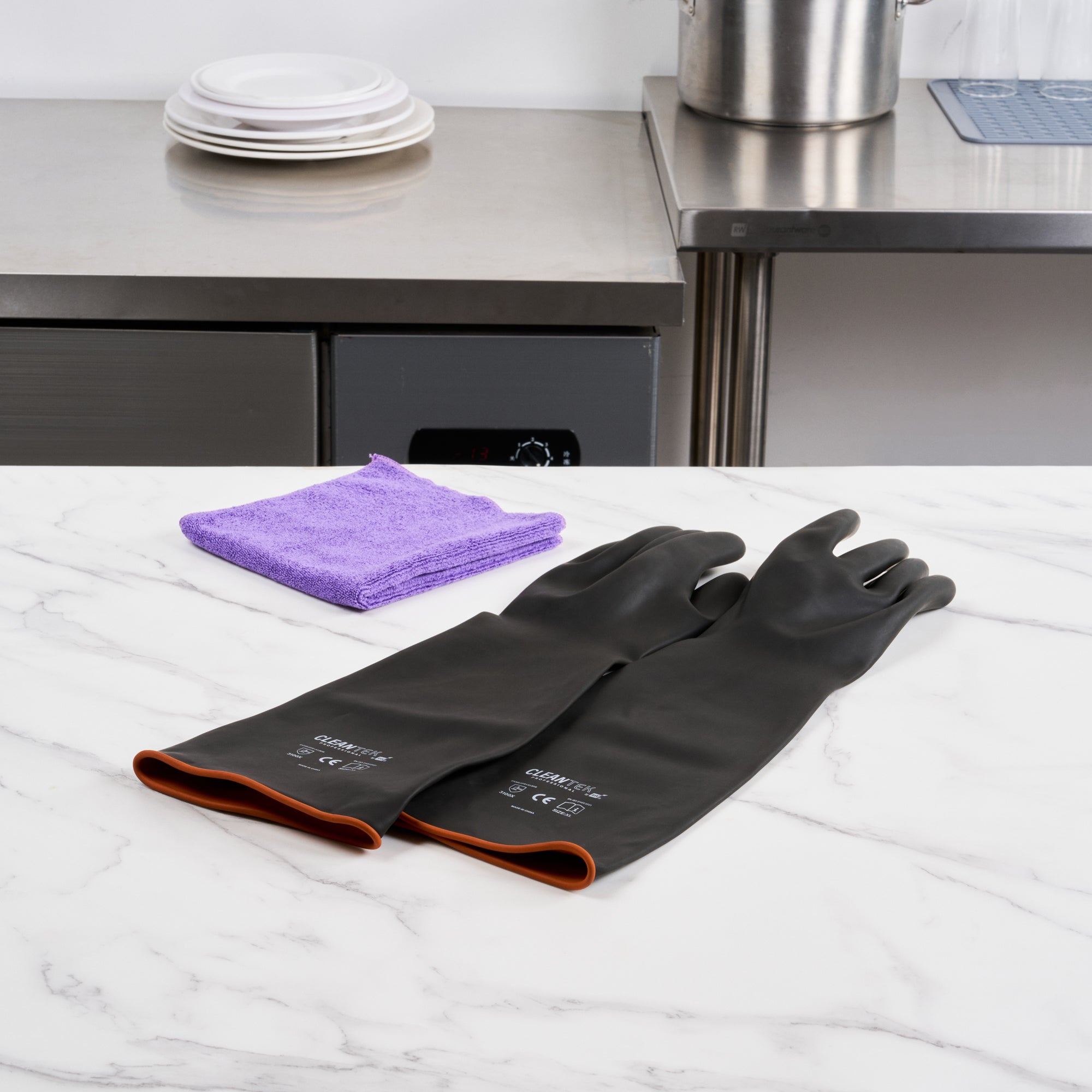 Clean Tek Professional 30 mil Black Latex Chemical-Resistant Gloves - Unlined, Heavy Duty - 21 3/4" - Pair - 1 count box