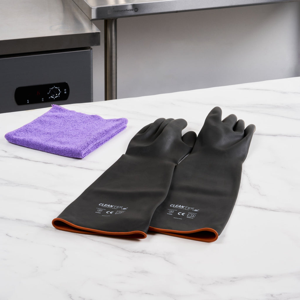 Clean Tek Professional 30 mil Black Latex Chemical-Resistant Gloves - Unlined, Heavy Duty - 21 3/4" - Pair - 1 count box