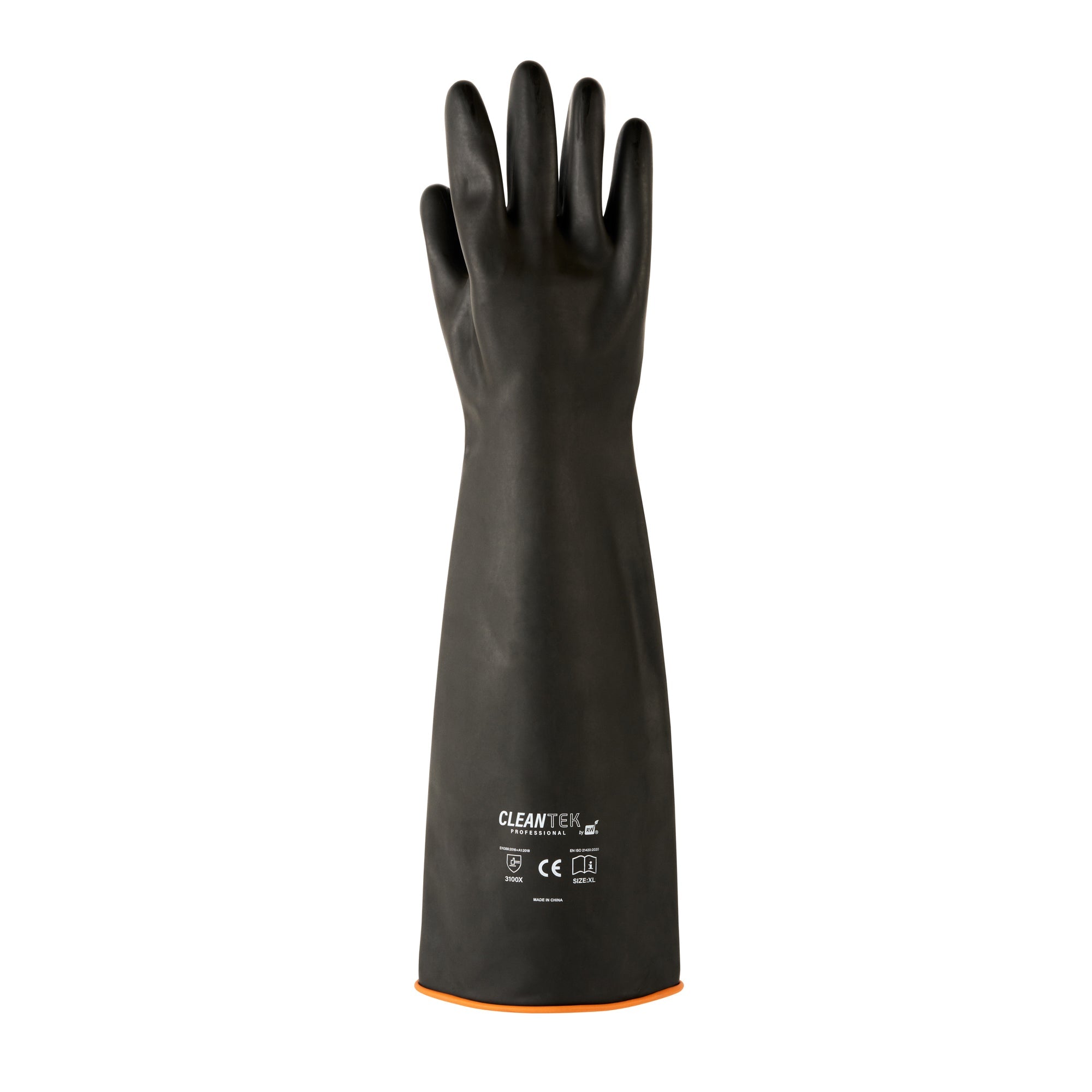 Clean Tek Professional 30 mil Black Latex Chemical-Resistant Gloves - Unlined, Heavy Duty - 21 3/4" - Pair - 10 count box