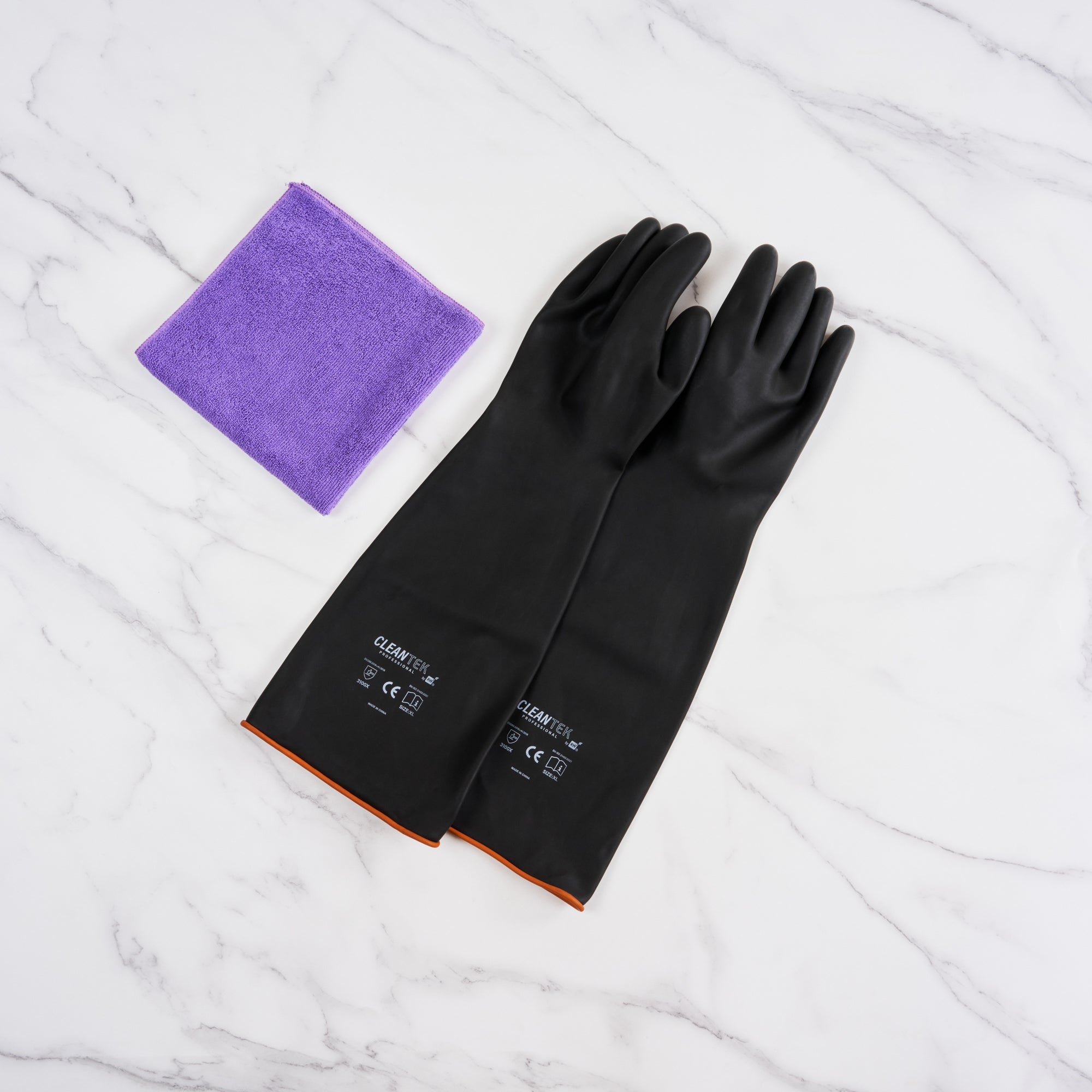 Clean Tek Professional 30 mil Black Latex Chemical-Resistant Gloves - Unlined, Heavy Duty - 21 3/4" - Pair - 10 count box