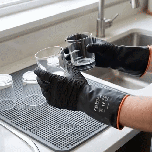 Clean Tek Professional 35 mil Black Latex Chemical-Resistant Gloves - Non-Slip, Unlined, Heavy Duty - 13 3/4" - Pair - 1 count box
