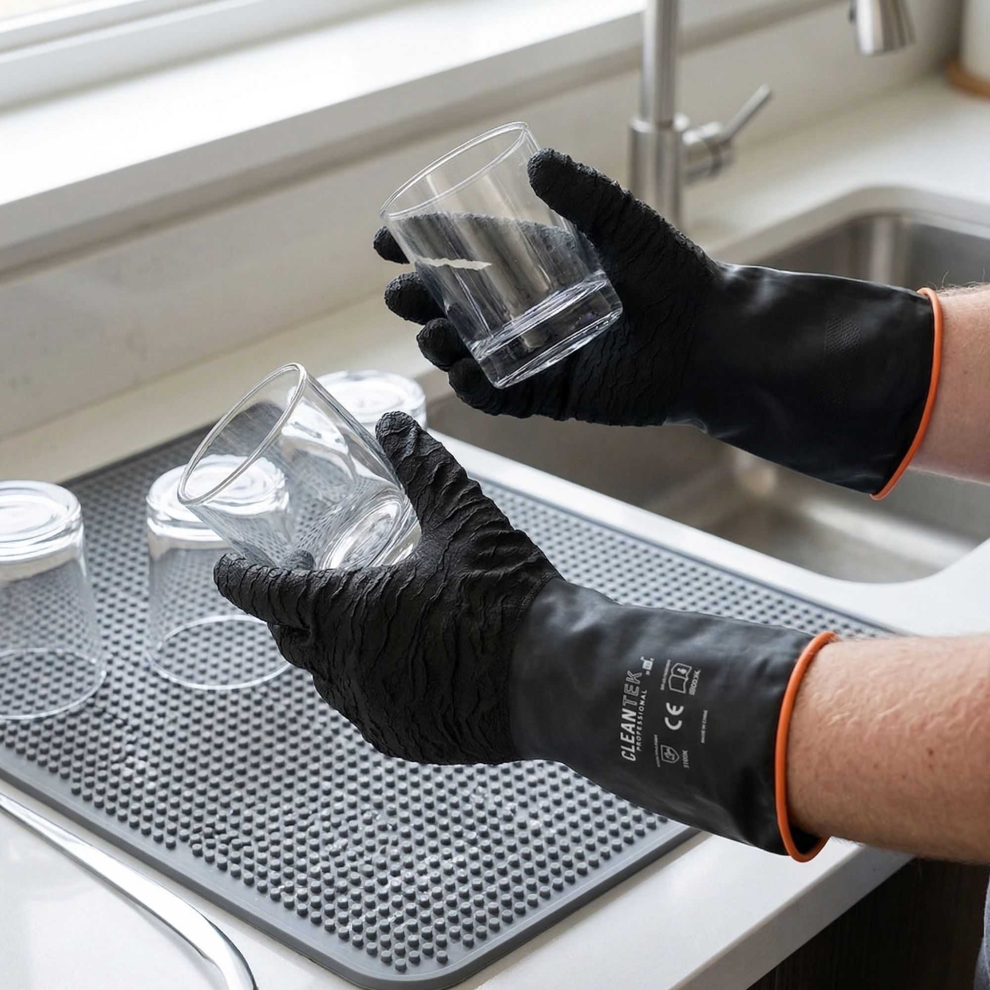 Clean Tek Professional 35 mil Black Latex Chemical-Resistant Gloves - Non-Slip, Unlined, Heavy Duty - 13 3/4" - Pair - 1 count box