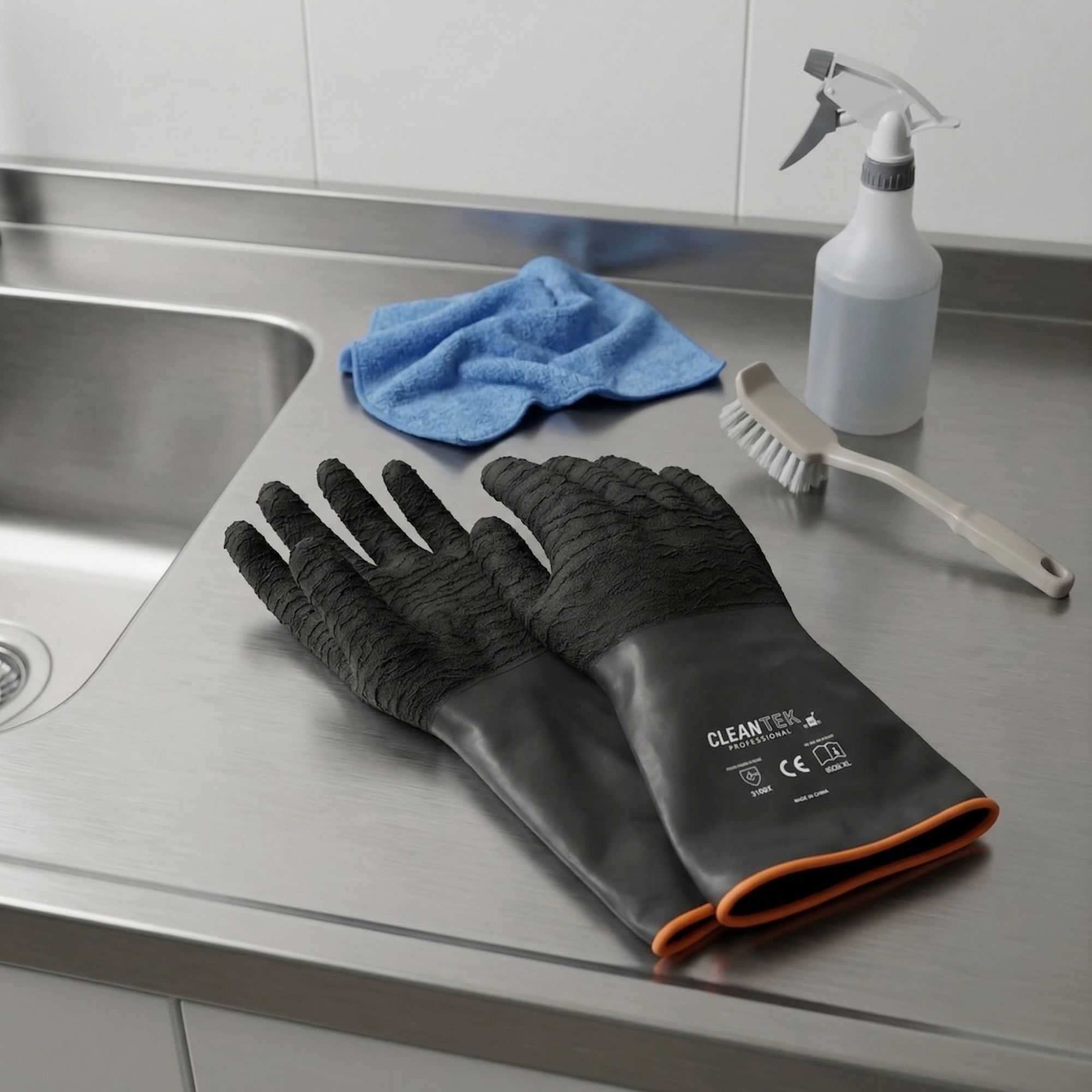 Clean Tek Professional 35 mil Black Latex Chemical-Resistant Gloves - Non-Slip, Unlined, Heavy Duty - 13 3/4" - Pair -- 10 count box