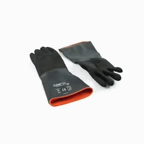 Clean Tek Professional 35 mil Black Latex Chemical-Resistant Gloves - Non-Slip, Unlined, Heavy Duty - 13 3/4" - Pair -- 10 count box