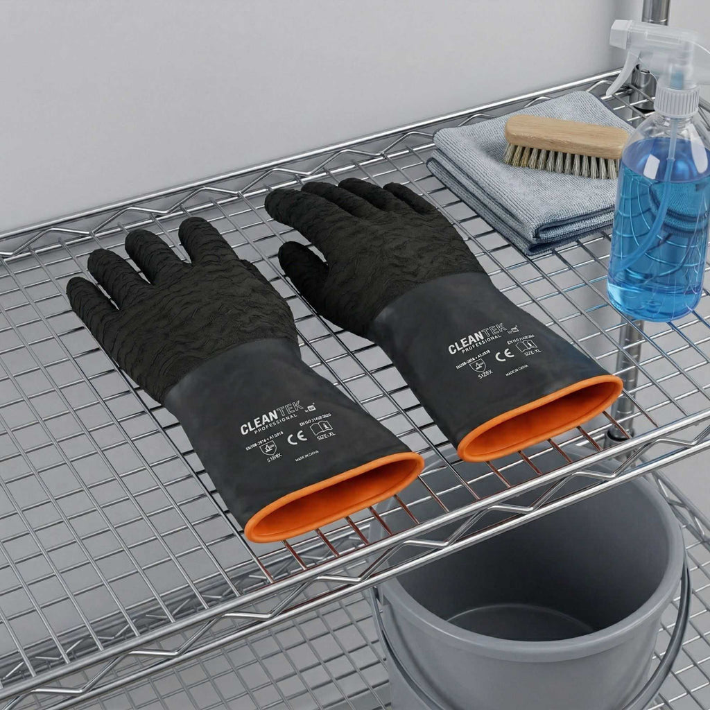Clean Tek Professional 35 mil Black Latex Chemical-Resistant Gloves - Non-Slip, Unlined, Heavy Duty - 13 3/4" - Pair -- 10 count box