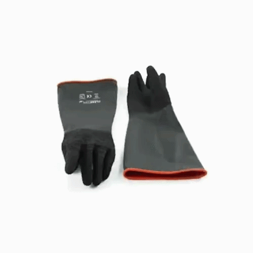 Clean Tek Professional 35 mil Black Latex Chemical-Resistant Gloves - Non-Slip, Unlined, Heavy Duty - 17 3/4" - Pair - 1 count box