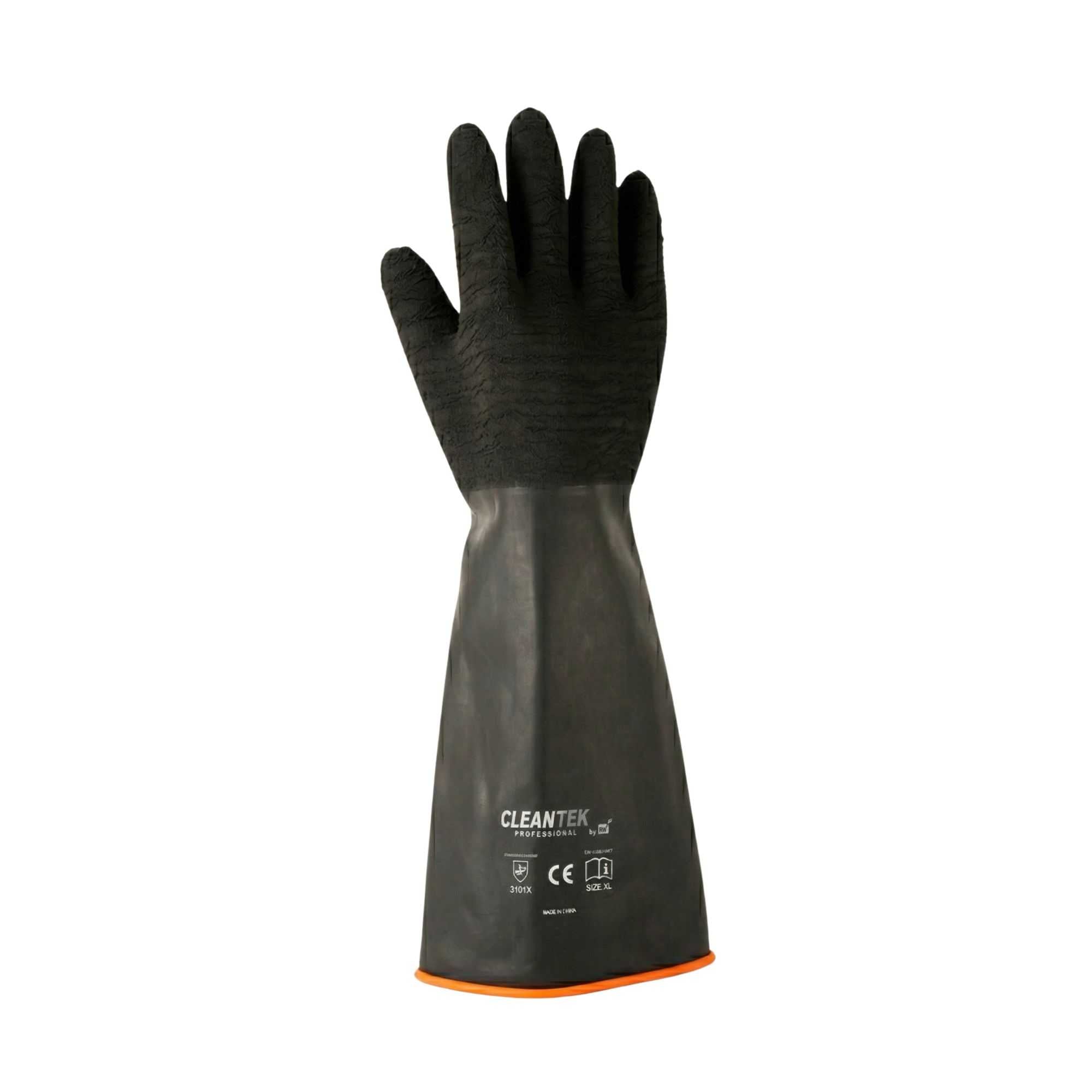 Clean Tek Professional 35 mil Black Latex Chemical-Resistant Gloves - Non-Slip, Unlined, Heavy Duty - 17 3/4" - Pair - 10 count box