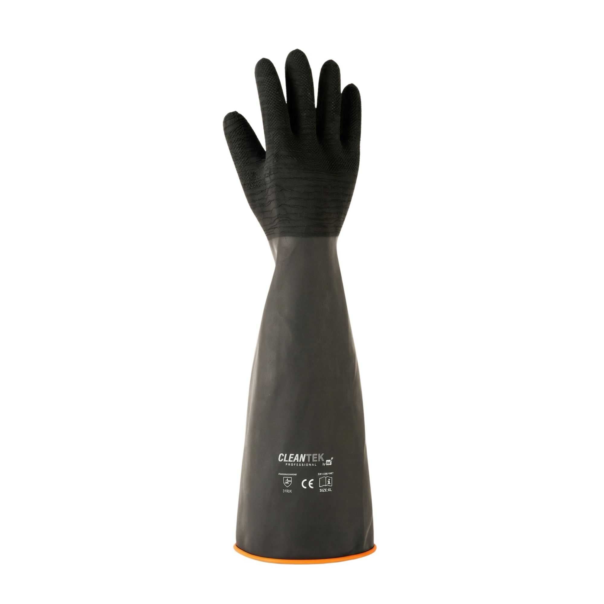 Clean Tek Professional 35 mil Black Latex Chemical-Resistant Gloves - Non-Slip, Unlined, Heavy Duty - 21 3/4" - Pair - 1 count box