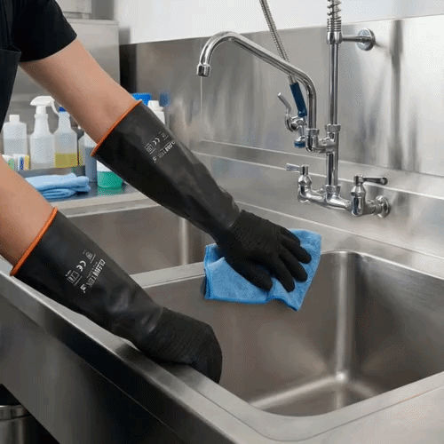 Clean Tek Professional 35 mil Black Latex Chemical-Resistant Gloves - Non-Slip, Unlined, Heavy Duty - 21 3/4" - Pair - 1 count box