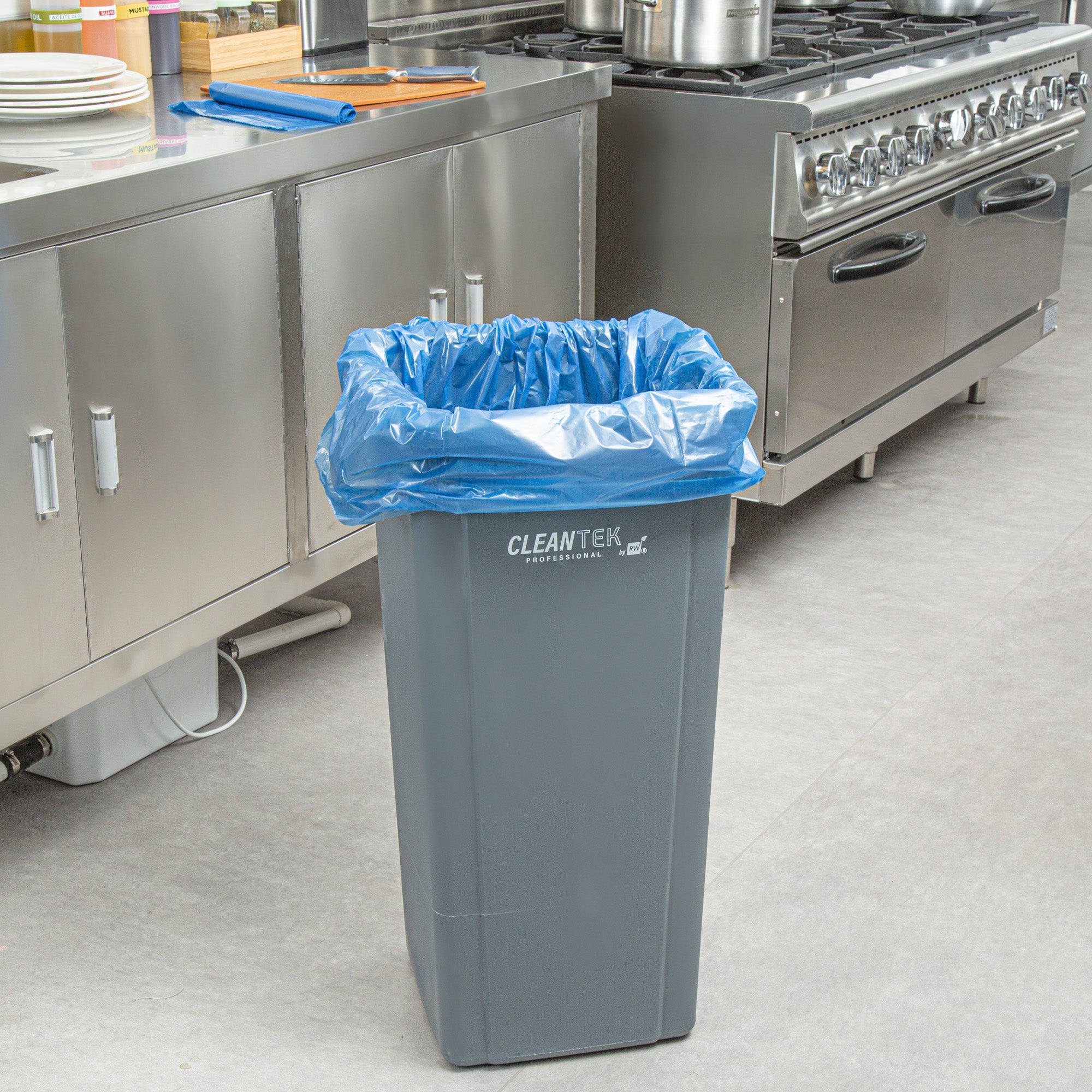 Clean Tek Professional 55 Gal Blue Plastic Recycling Trash Liner - Linear Low Density, 1.5 mil - 39" x 58" - 100 count box