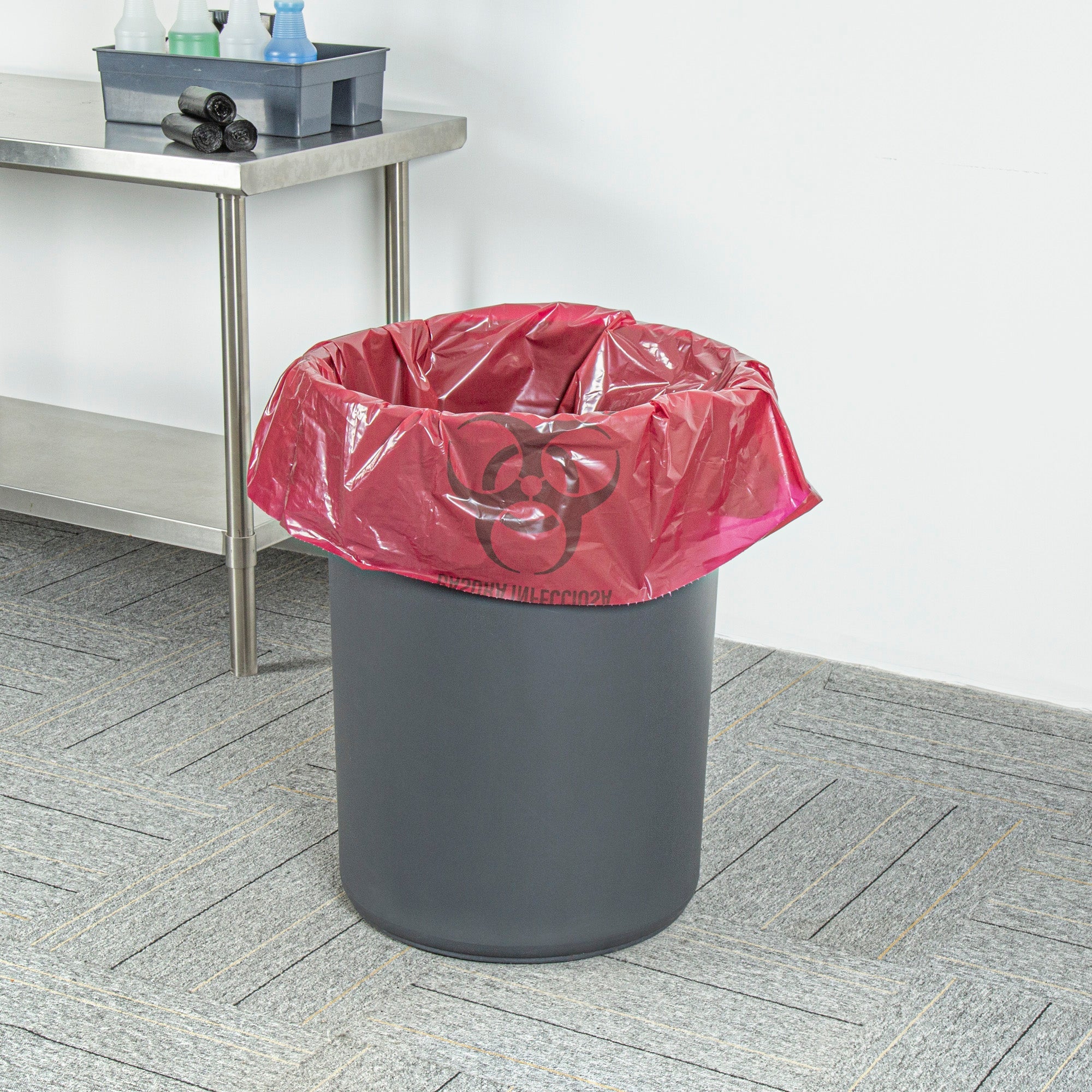 Clean Tek Professional 40-45 Gal Red Plastic Biohazard Trash Liner - Infectious Waste, Linear Low Density, 3 mil - 40" x 46" - 50 count box