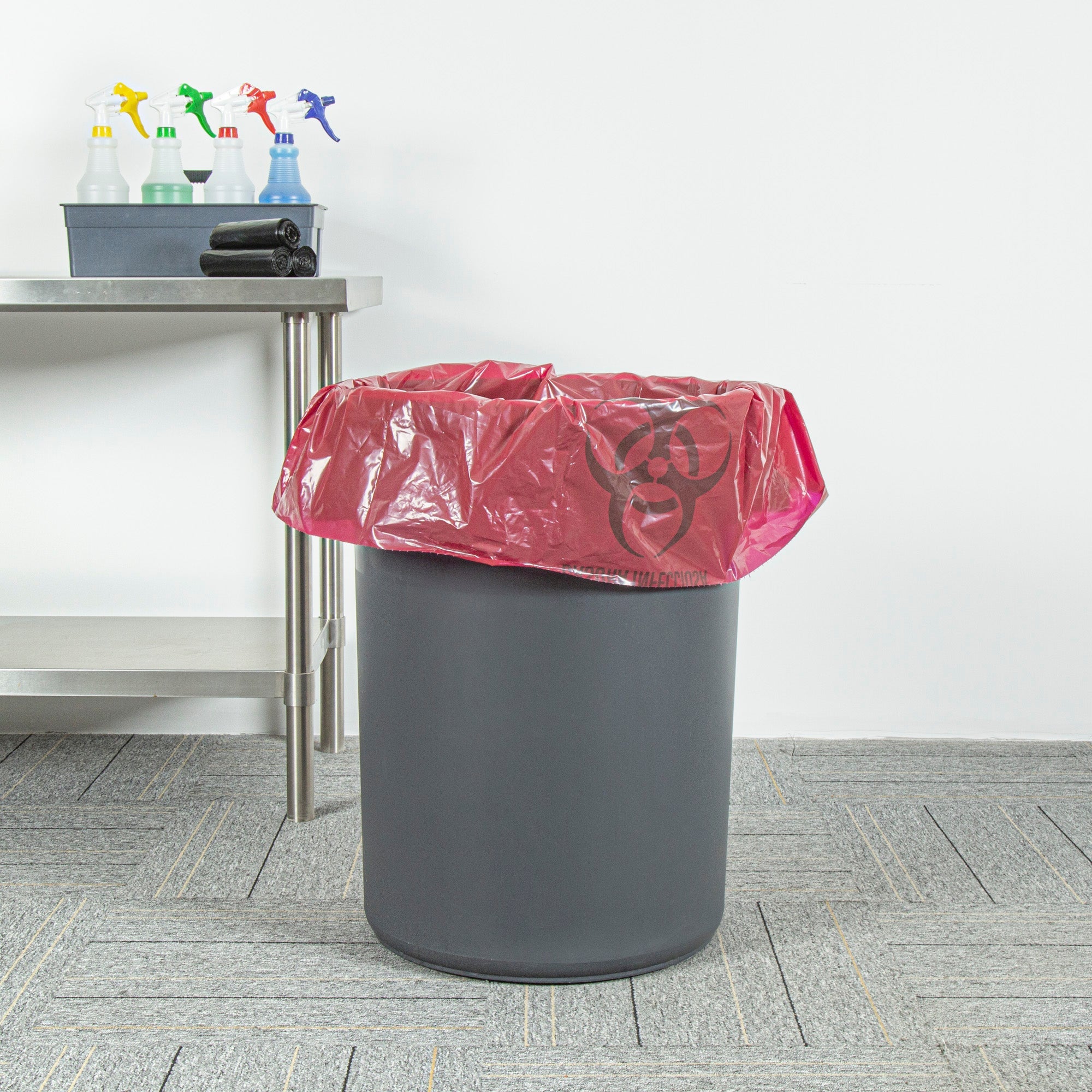 Clean Tek Professional 40-45 Gal Red Plastic Biohazard Trash Liner - Infectious Waste, Linear Low Density, 3 mil - 40" x 46" - 50 count box