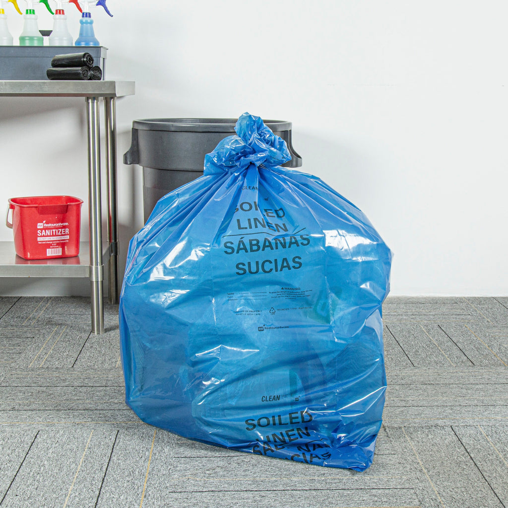 Clean Tek Professional 40-45 Gal Blue Plastic Biohazard Trash Liner - Soiled Linen, Linear Low Density, 3 mil - 40" x 46" - 50 count box