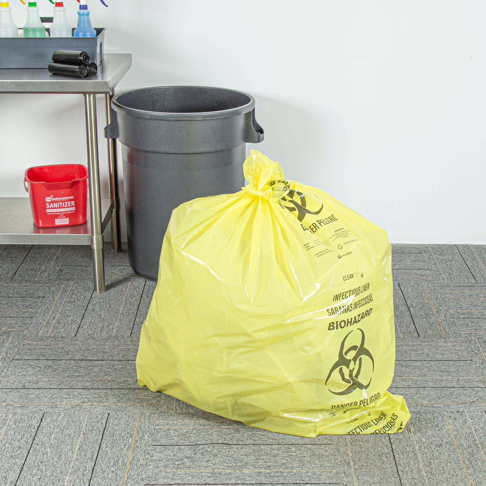 Clean Tek Professional 40-45 Gal Yellow Plastic Biohazard Trash Liner - Infectious Linen,Linear Low Density,3 mil - 40" x 46" - 50 count box