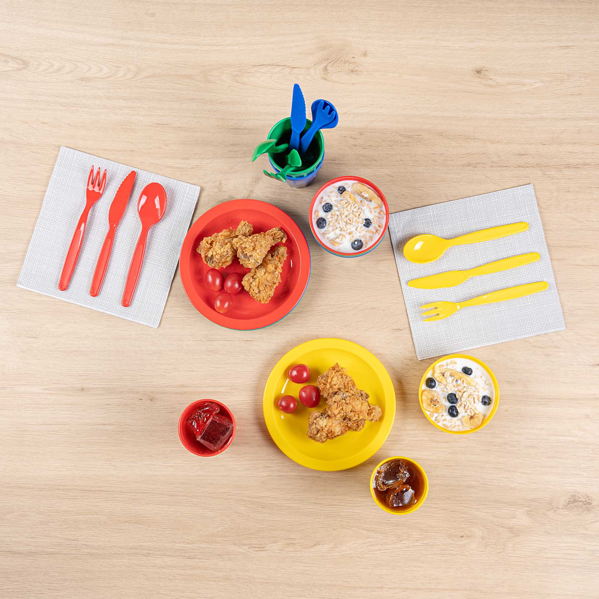 RW Kids 24-Piece Assorted Plastic Kids Dinnerware Set with Plates - Microwave-Safe, Dishwasher-Safe, BPA-Free - 1 Count Box