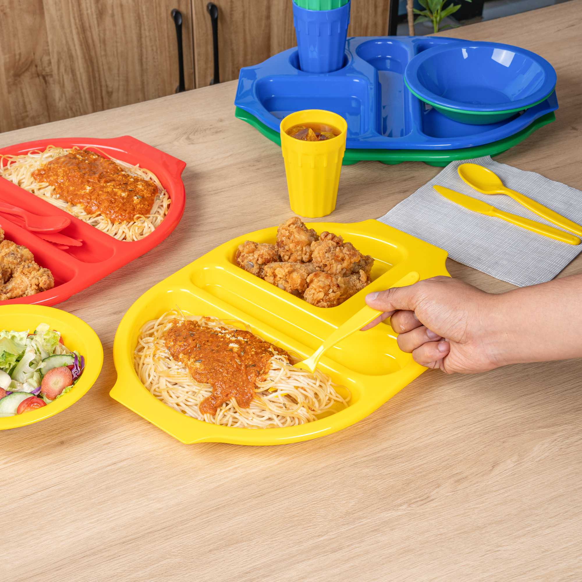 RW Kids 24-Piece Assorted Plastic Kids Dinnerware Set with Trays - Microwave-Safe, Dishwasher-Safe, BPA-Free - 1 count box