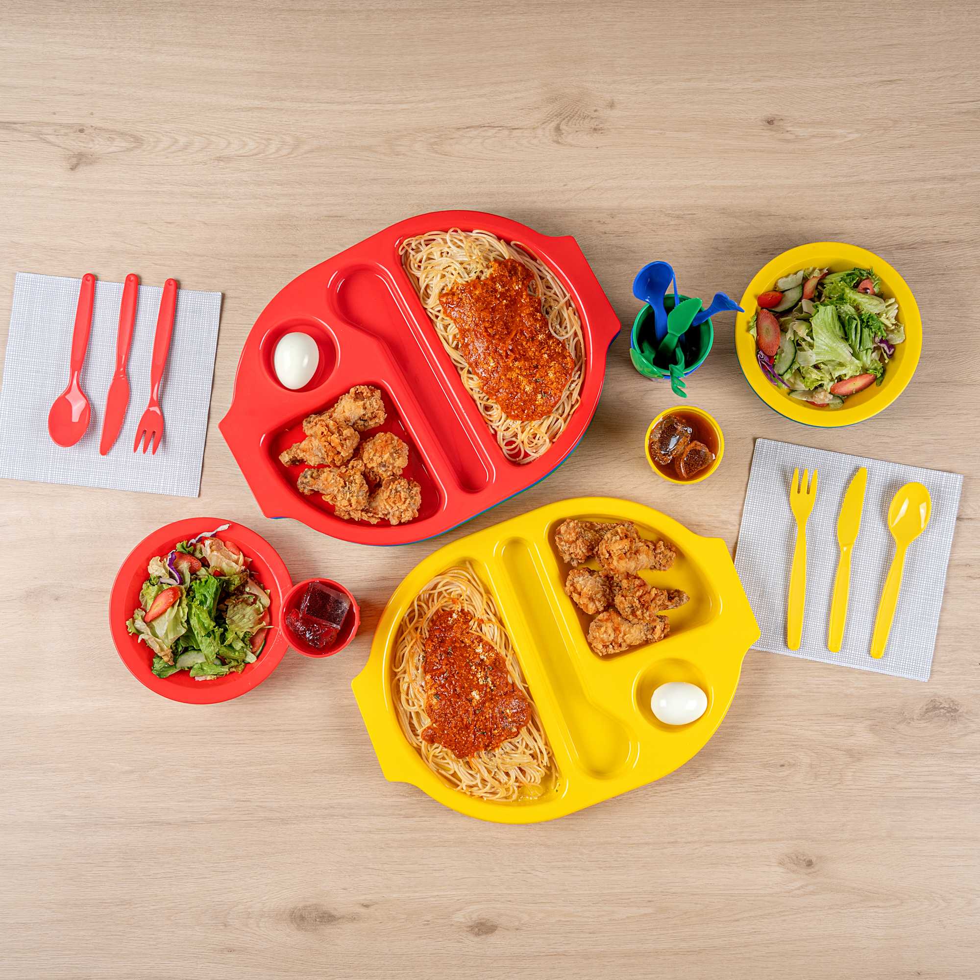 RW Kids 24-Piece Assorted Plastic Kids Dinnerware Set with Trays - Microwave-Safe, Dishwasher-Safe, BPA-Free - 1 count box