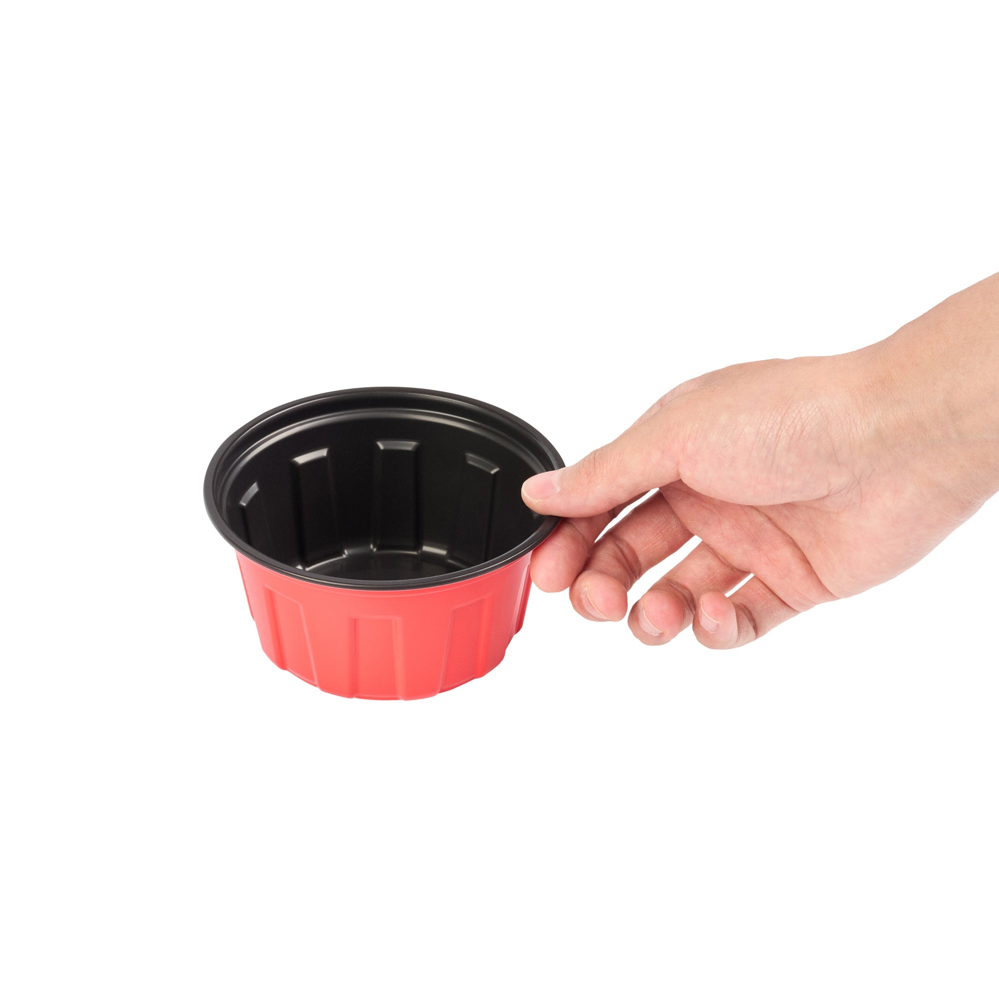 Bento Tek 12 oz Round Red Plastic To Go Box - Microwave-Safe - 4 3/4" x 4 3/4" x 2 1/4" - 50 count box
