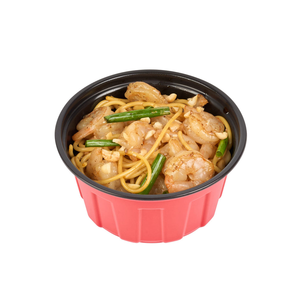 Bento Tek 12 oz Round Red Plastic To Go Box - Microwave-Safe - 4 3/4" x 4 3/4" x 2 1/4" - 200 count box