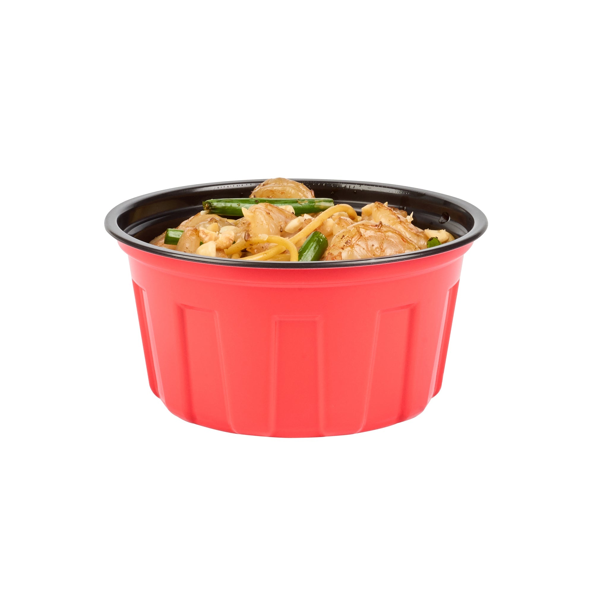 Bento Tek 12 oz Round Red Plastic To Go Box - Microwave-Safe - 4 3/4" x 4 3/4" x 2 1/4" - 200 count box
