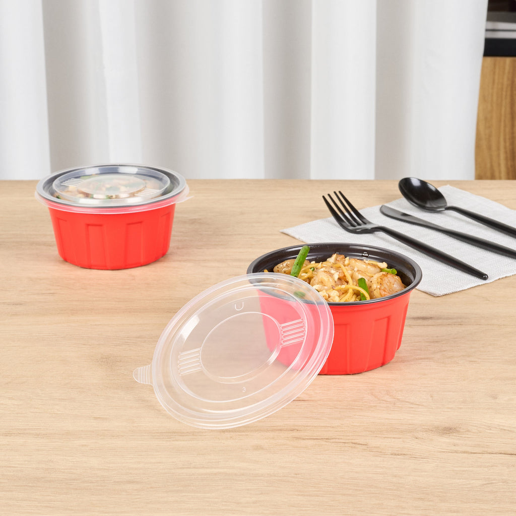 Bento Tek Round Clear Plastic Lid - Fits 12 oz To Go Box - 5" x 5" - 50 count box