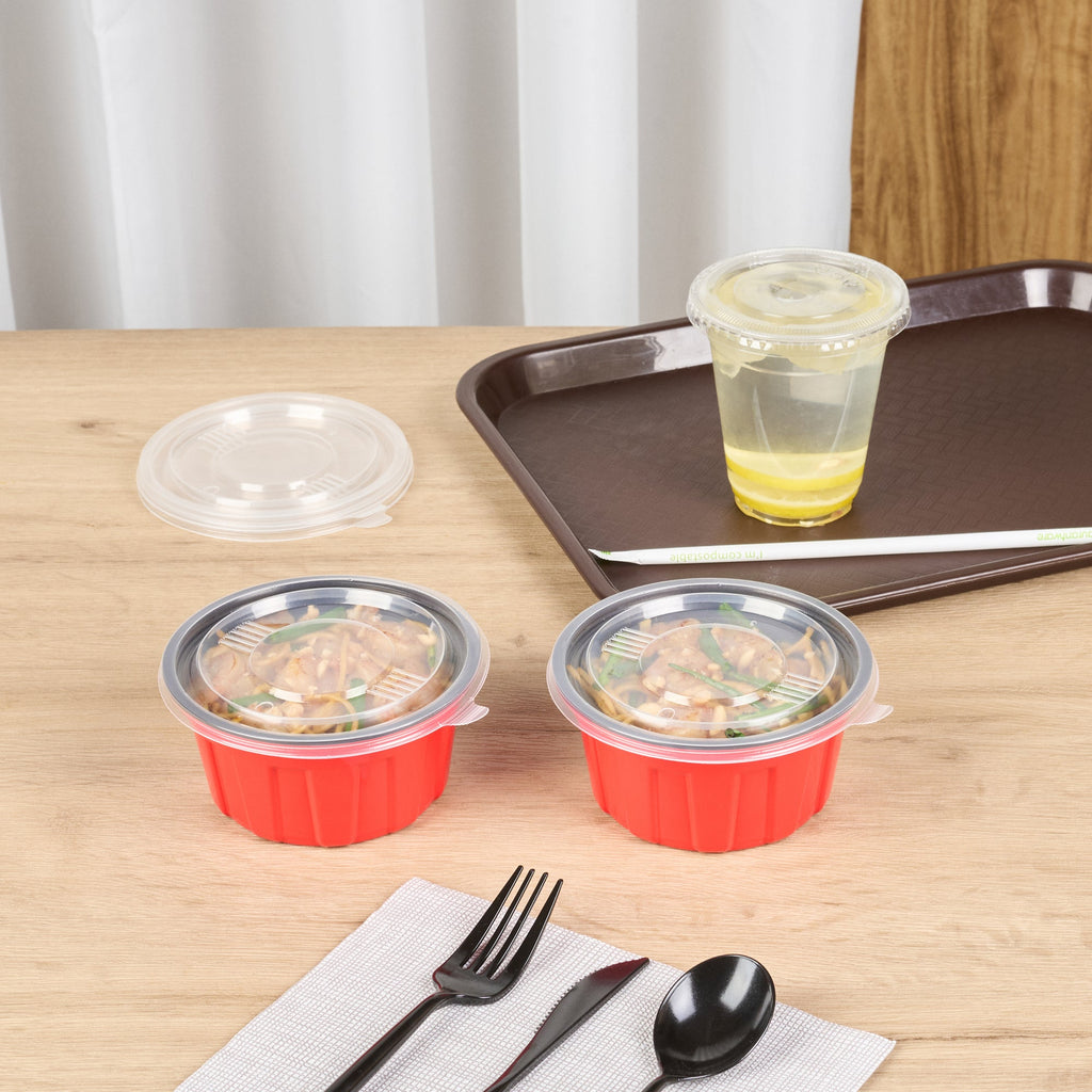 Bento Tek Round Clear Plastic Lid - Fits 12 oz To Go Box - 5" x 5" - 200 count box