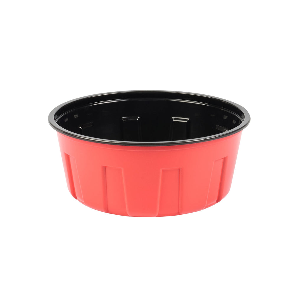 Bento Tek 23 oz Round Red Plastic To Go Box - Microwave-Safe - 6" x 6" x 2 1/2" - 200 count box