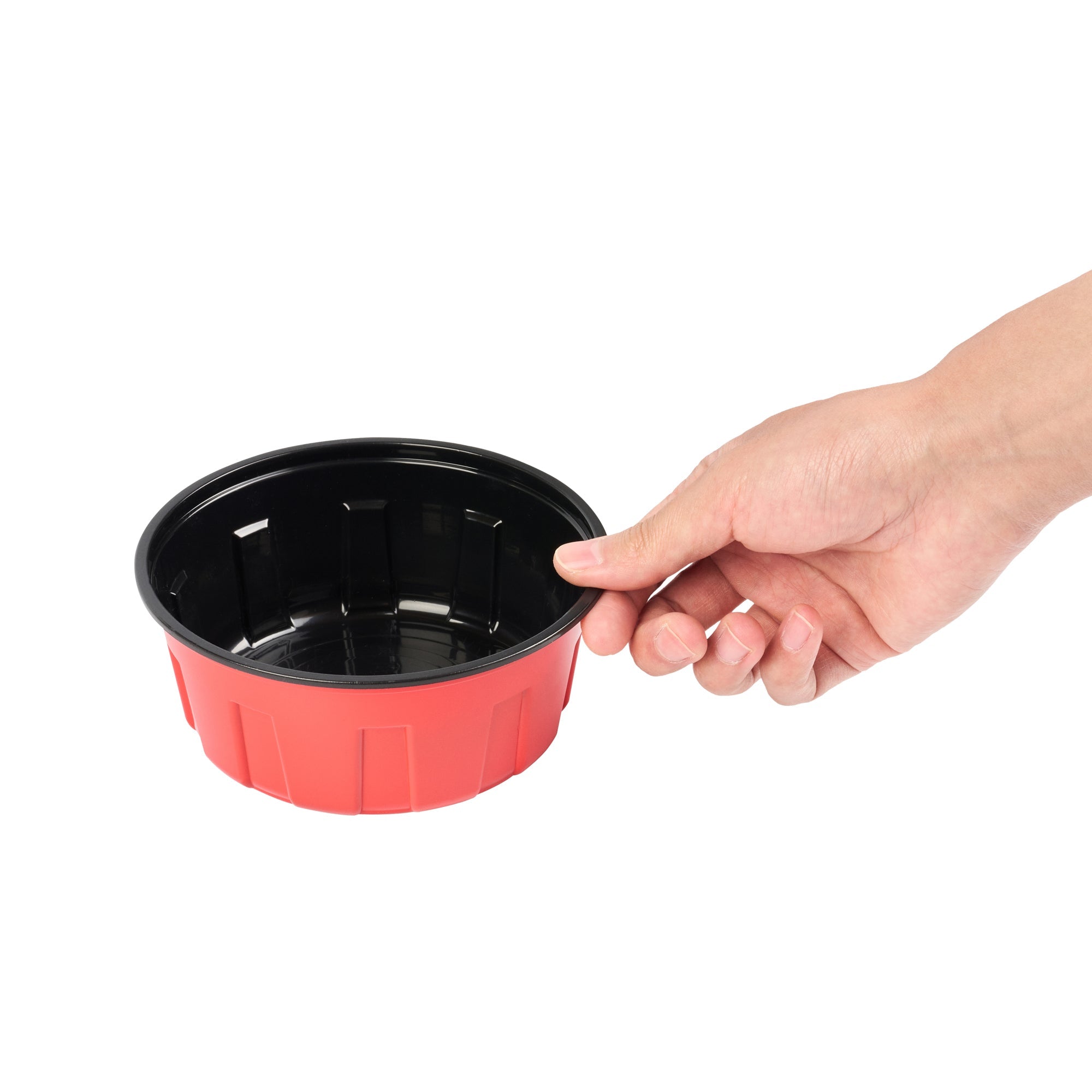 Bento Tek 23 oz Round Red Plastic To Go Box - Microwave-Safe - 6" x 6" x 2 1/2" - 50 count box