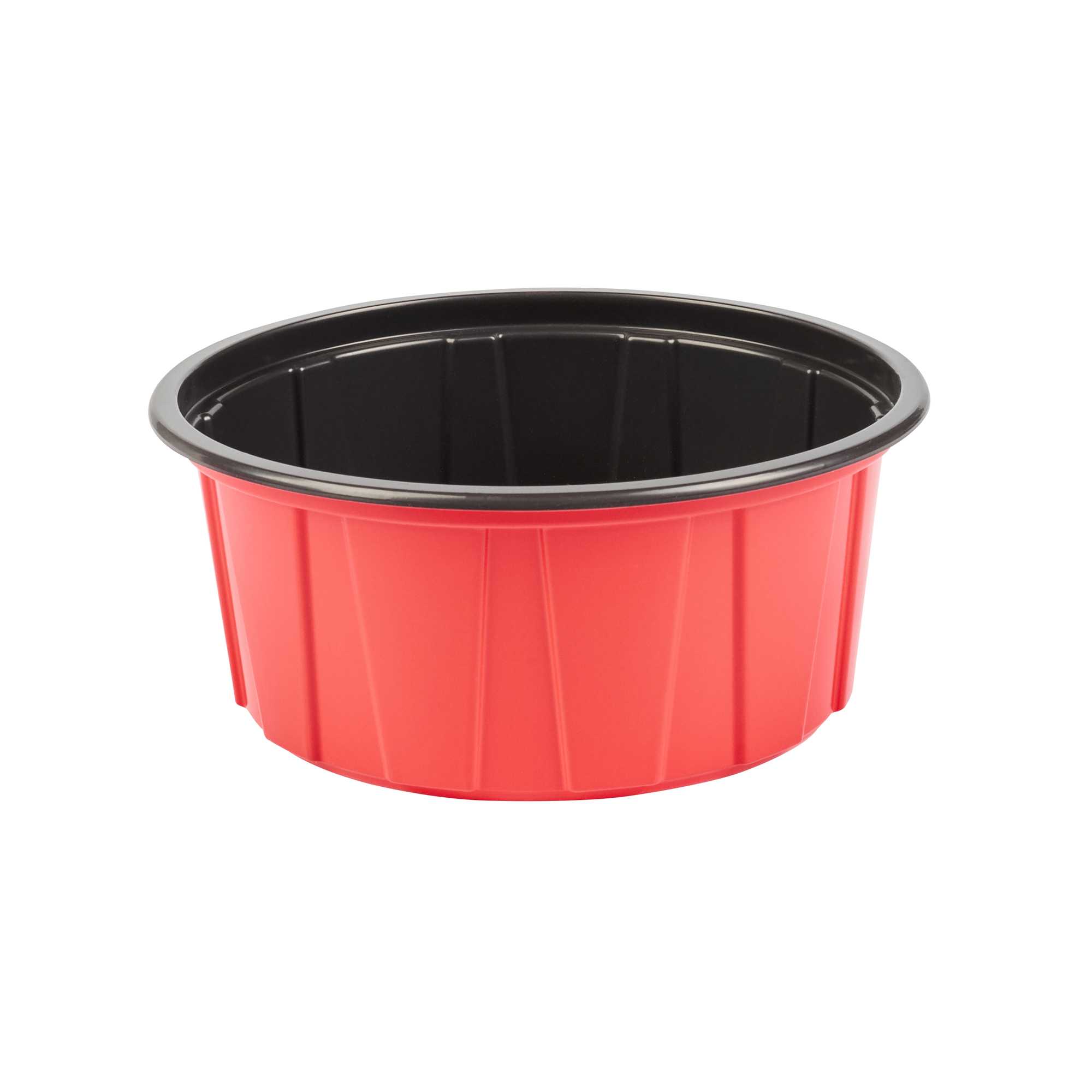 Bento Tek 42 oz Round Red Plastic To Go Box - Microwave-Safe - 7" x 7" x 3 1/4" - 200 count box