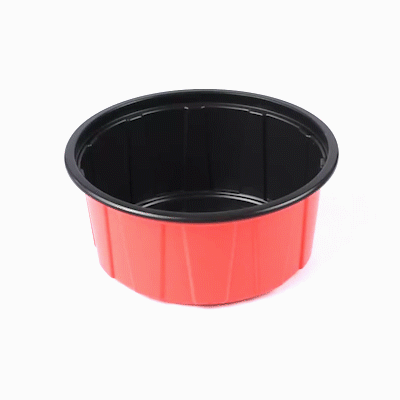 Bento Tek 42 oz Round Red Plastic To Go Box - Microwave-Safe - 7" x 7" x 3 1/4" - 50 count box