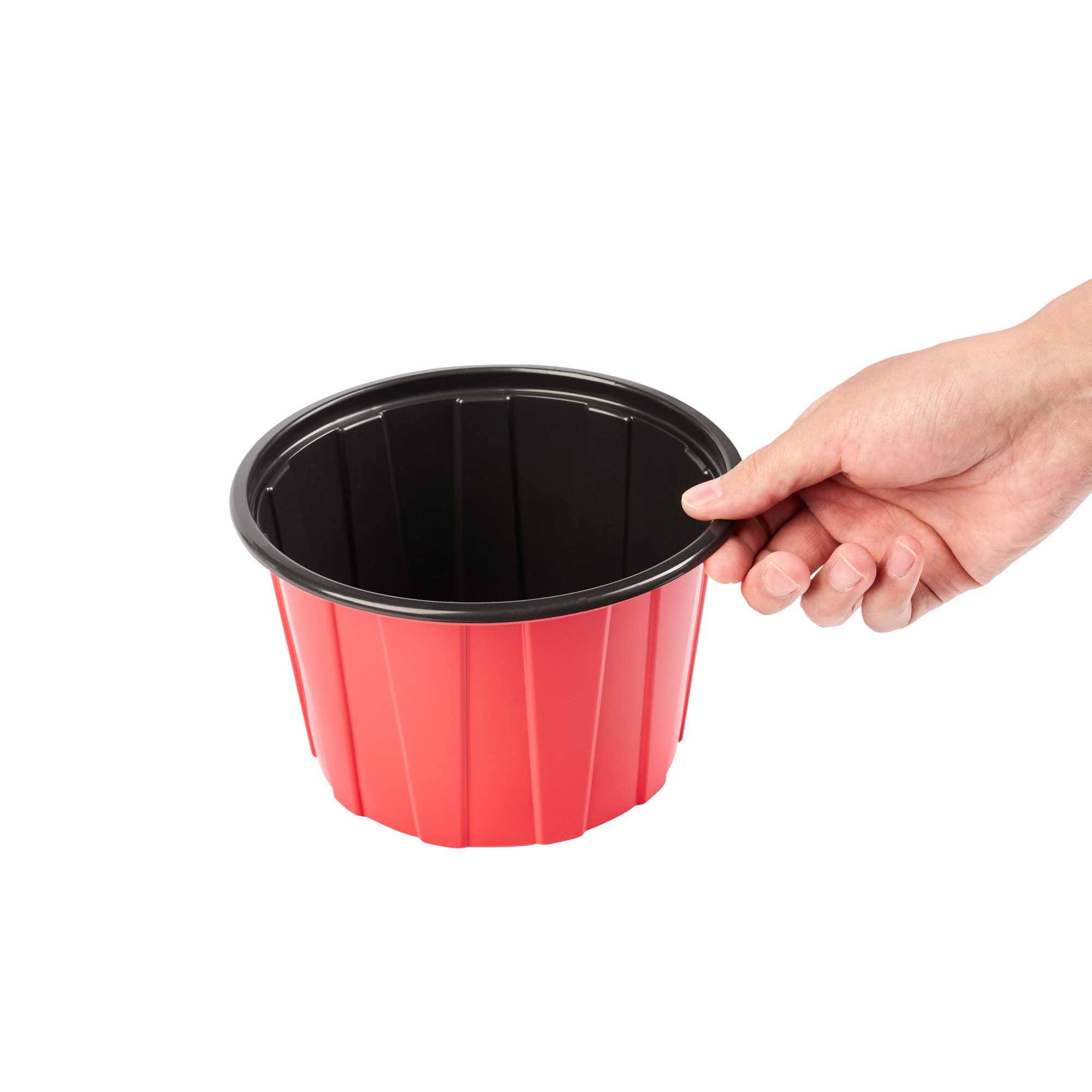 Bento Tek 58 oz Round Red Plastic To Go Box - Microwave-Safe - 7" x 7" x 4 1/2" - 50 count box