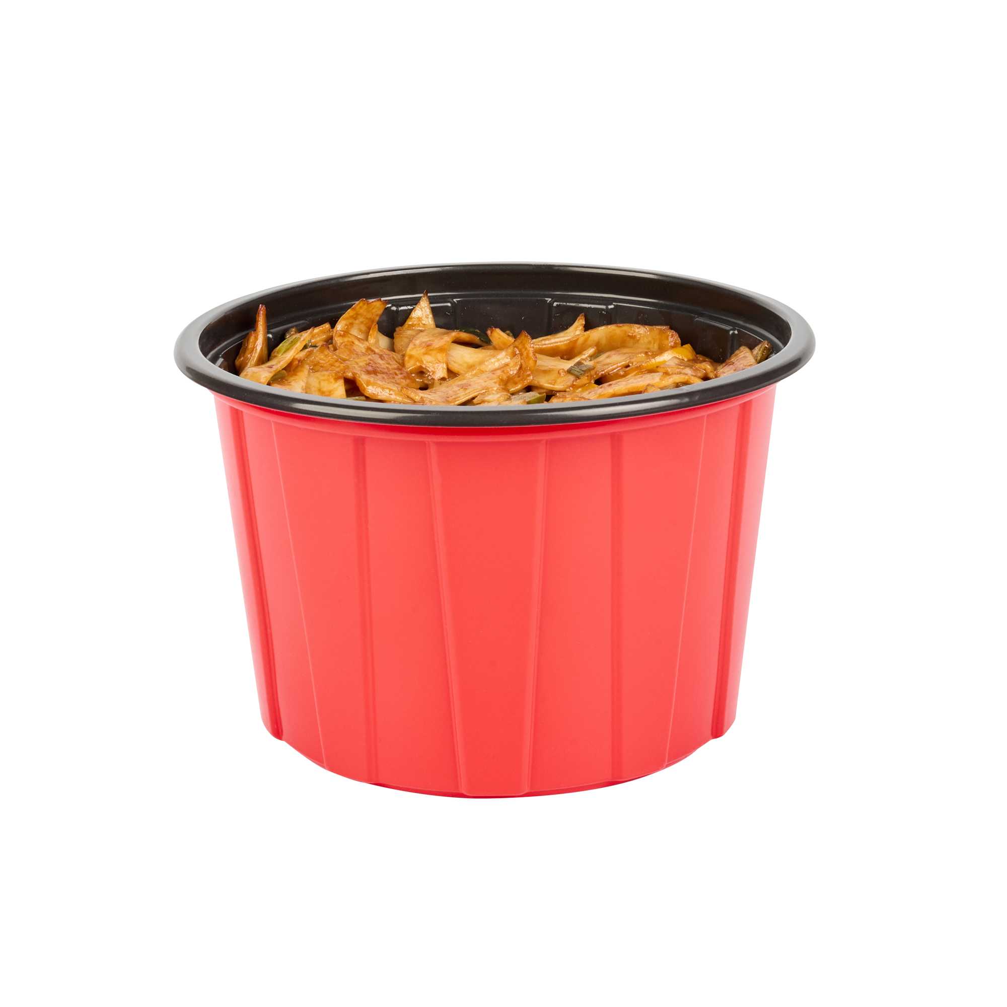 Bento Tek 58 oz Round Red Plastic To Go Box - Microwave-Safe - 7" x 7" x 4 1/2" - 200 count box