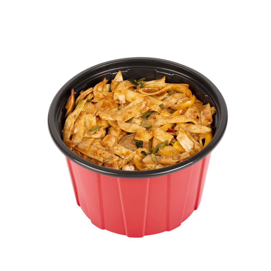 Bento Tek 58 oz Round Red Plastic To Go Box - Microwave-Safe - 7" x 7" x 4 1/2" - 200 count box
